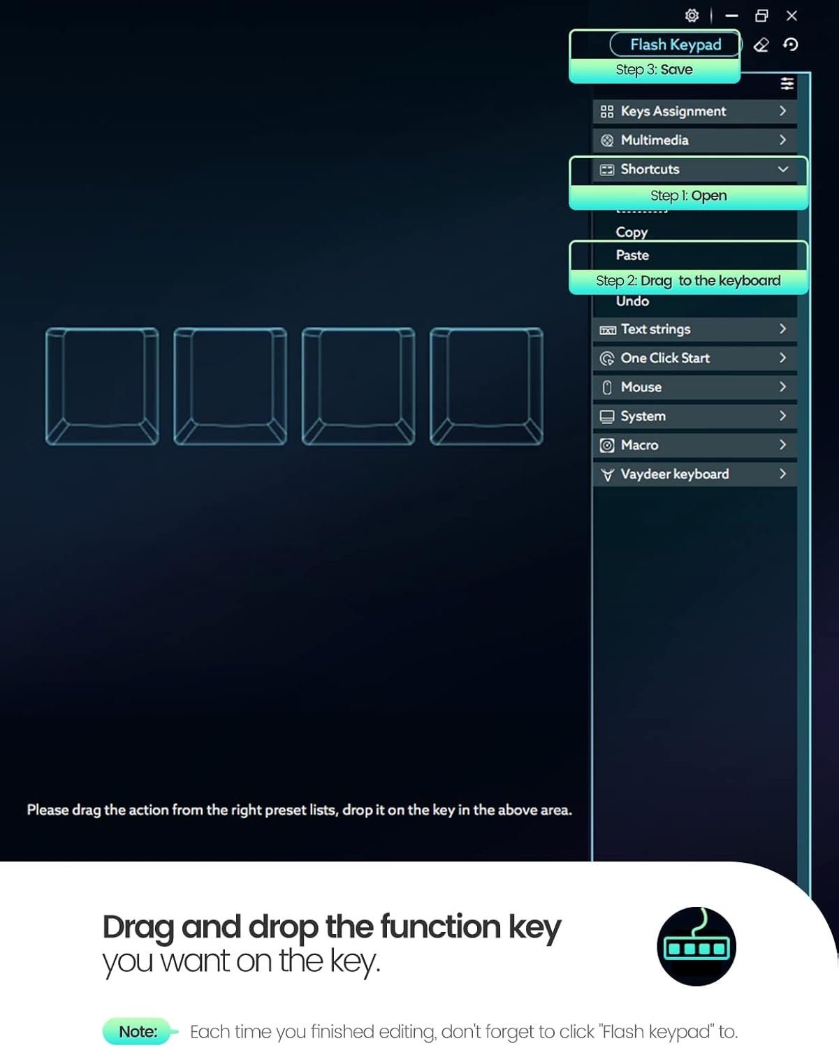 image:imageVaydeer 4 Fully Programmable Keys with Floating Window and Macro Multifunctional Keypad OneHanded Mechanical Keyboard Support NKRO Hotkeys OneClick Start Compatible with iOSWindows