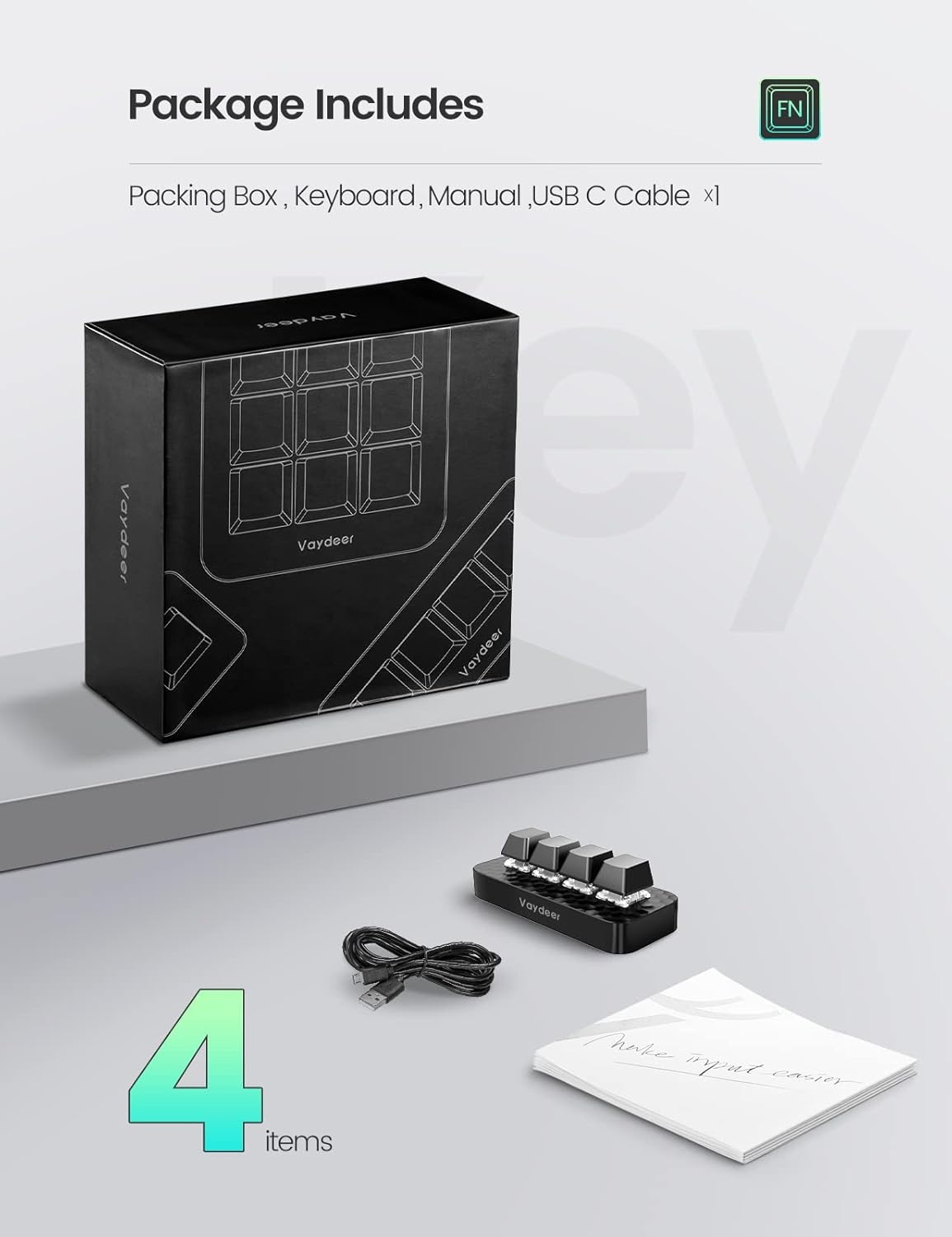 image:imageVaydeer 4 Fully Programmable Keys with Floating Window and Macro Multifunctional Keypad OneHanded Mechanical Keyboard Support NKRO Hotkeys OneClick Start Compatible with iOSWindows