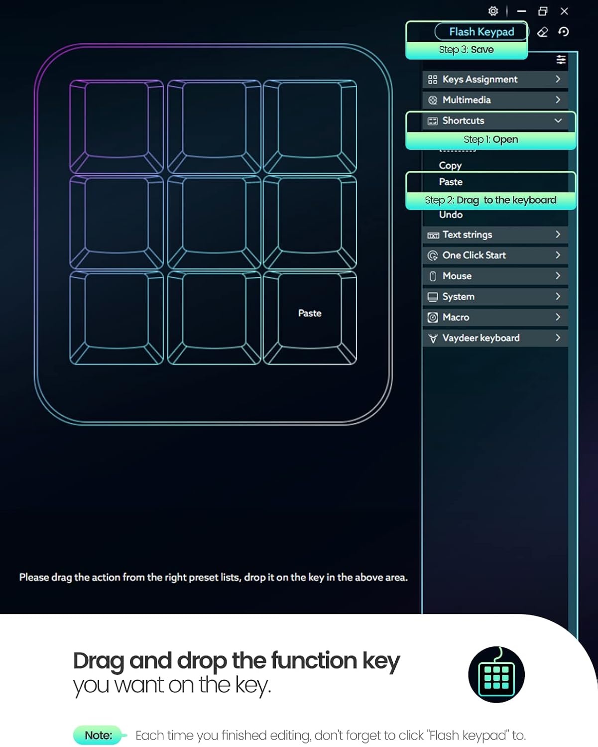 image:imageVaydeer OneHanded Mechanical Keyboard Support NKRO Hotkeys OneClick Start9 Fully Programmable Keys with Floating Window and Macro Multifunctional Keypad for iOSWindows Gift Idea for HimHerBlack