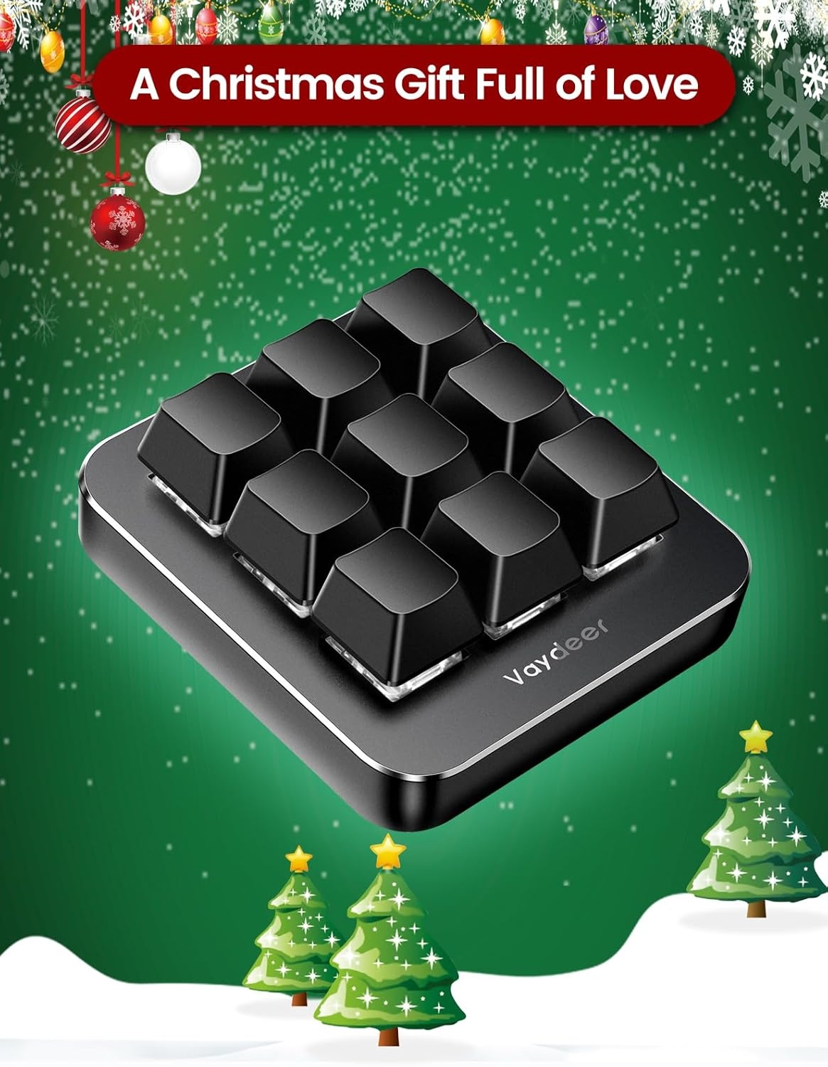 image:imageVaydeer OneHanded Mechanical Keyboard Support NKRO Hotkeys OneClick Start9 Fully Programmable Keys with Floating Window and Macro Multifunctional Keypad for iOSWindows Gift Idea for HimHerBlack