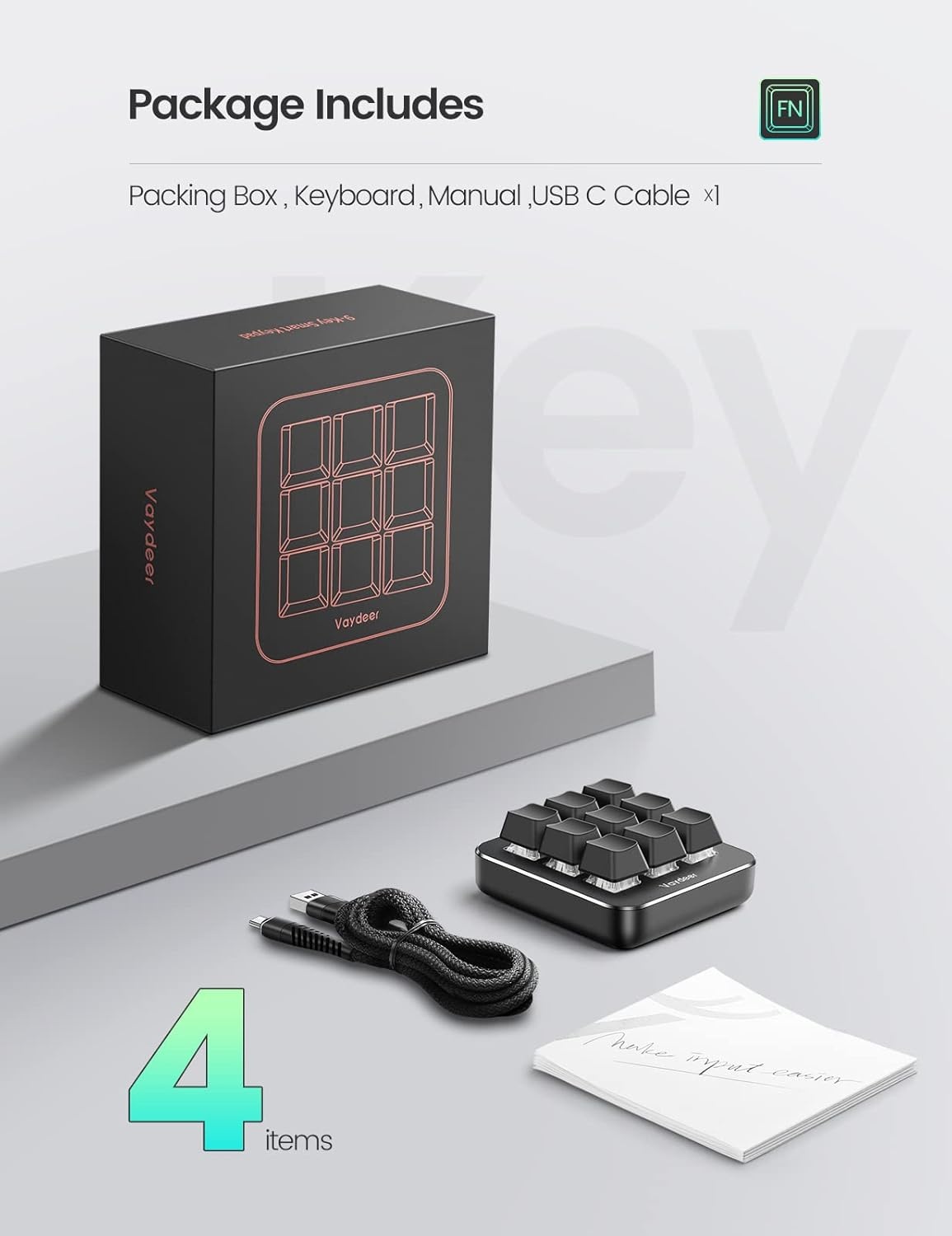 image:imageVaydeer OneHanded Mechanical Keyboard Support NKRO Hotkeys OneClick Start9 Fully Programmable Keys with Floating Window and Macro Multifunctional Keypad for iOSWindows Gift Idea for HimHerBlack