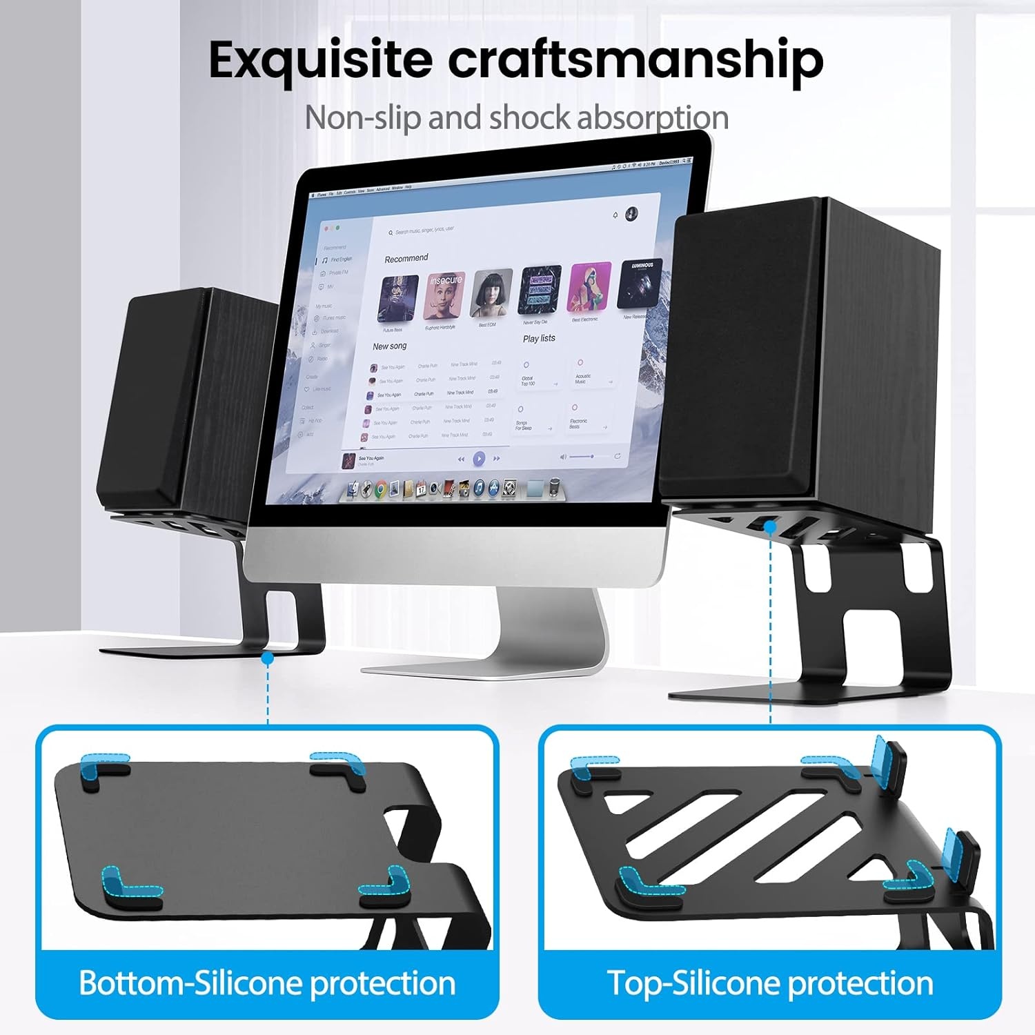 image:imageVAYDEER Desktop Speaker Stands with Vibration Absorption Pads Metal Speaker Stands Pair Support Up to 40lbsBookshelf Speaker Stands for Better Audio Experience 709 x 551 x 512 inchsingle layer