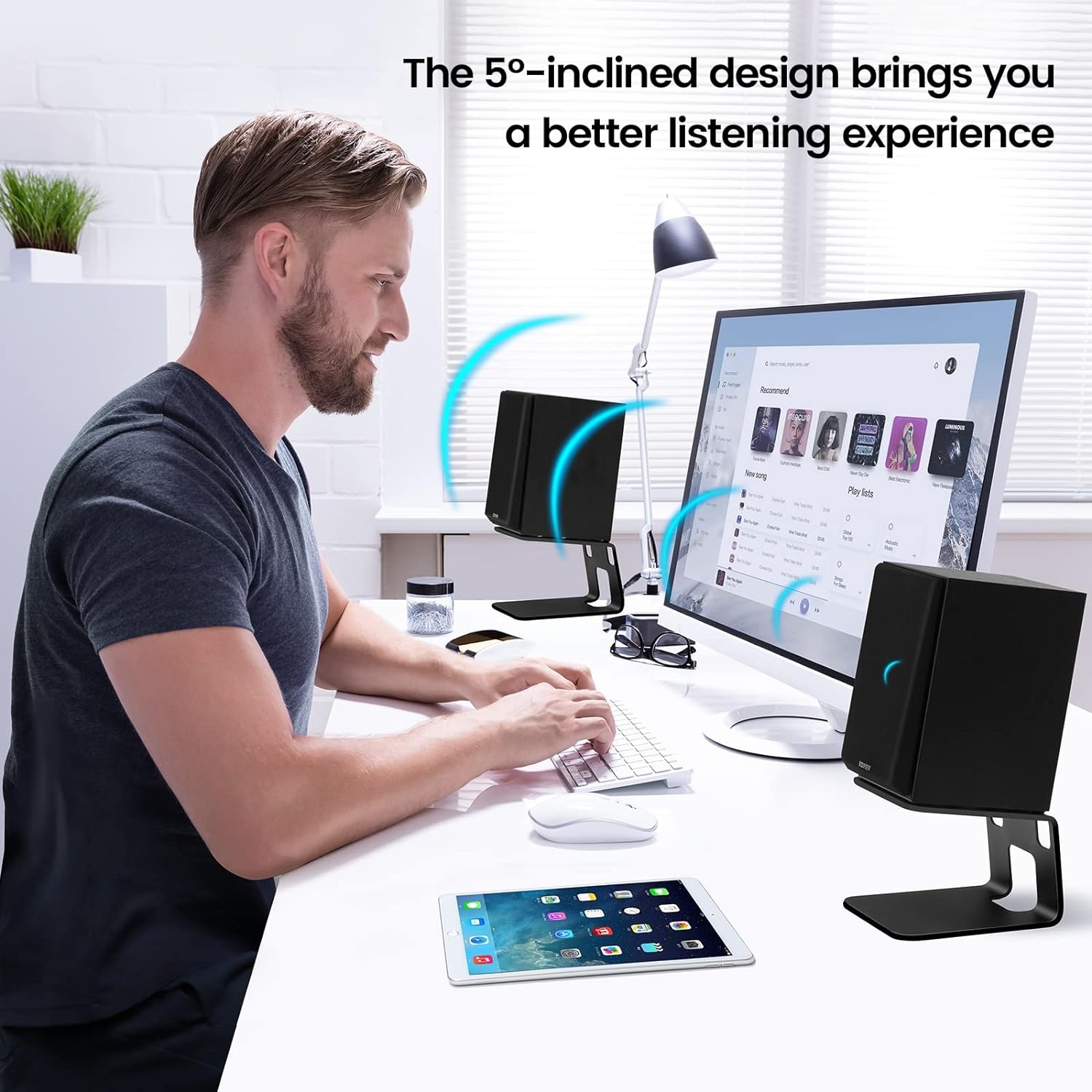image:imageVAYDEER Desktop Speaker Stands with Vibration Absorption Pads Metal Speaker Stands Pair Support Up to 40lbsBookshelf Speaker Stands for Better Audio Experience 709 x 551 x 512 inchsingle layer
