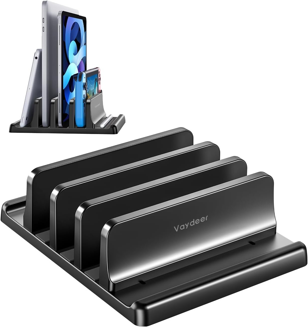 image:imageVaydeer 3Slot Vertical Laptop Stand Organizer Laptop Storage Holder Made of Premium ABS Plastics 5 in 1 DesignDesktop SpaceSaving Adjustable Desk Organizer for All MacBookChromebookSurfaceBlack