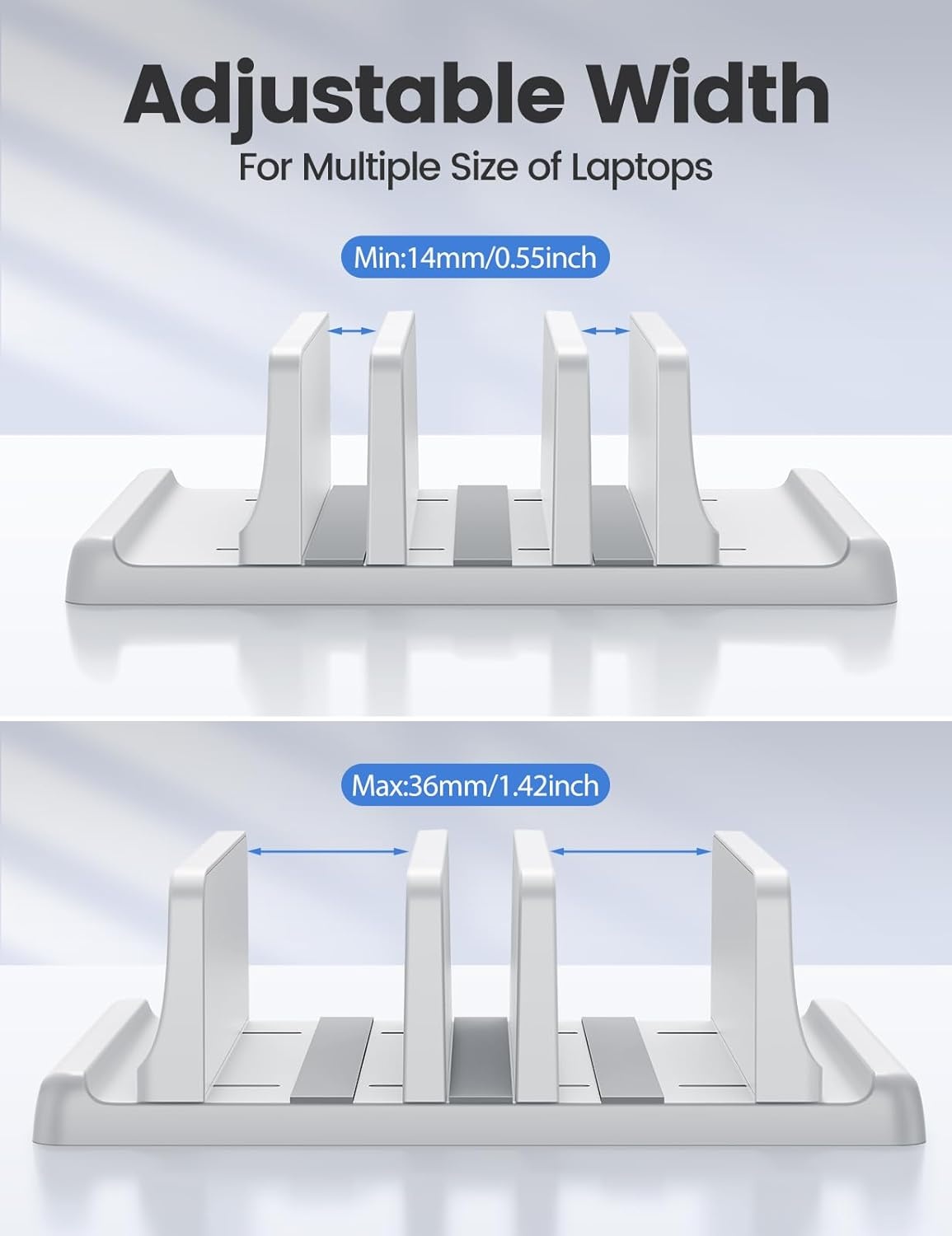 image:imageVaydeer 3Slot Vertical Laptop Stand Organizer Laptop Storage Holder Made of Premium ABS Plastics 5 in 1 DesignDesktop SpaceSaving Adjustable Desk Organizer for All MacBookChromebookSurfaceWhite