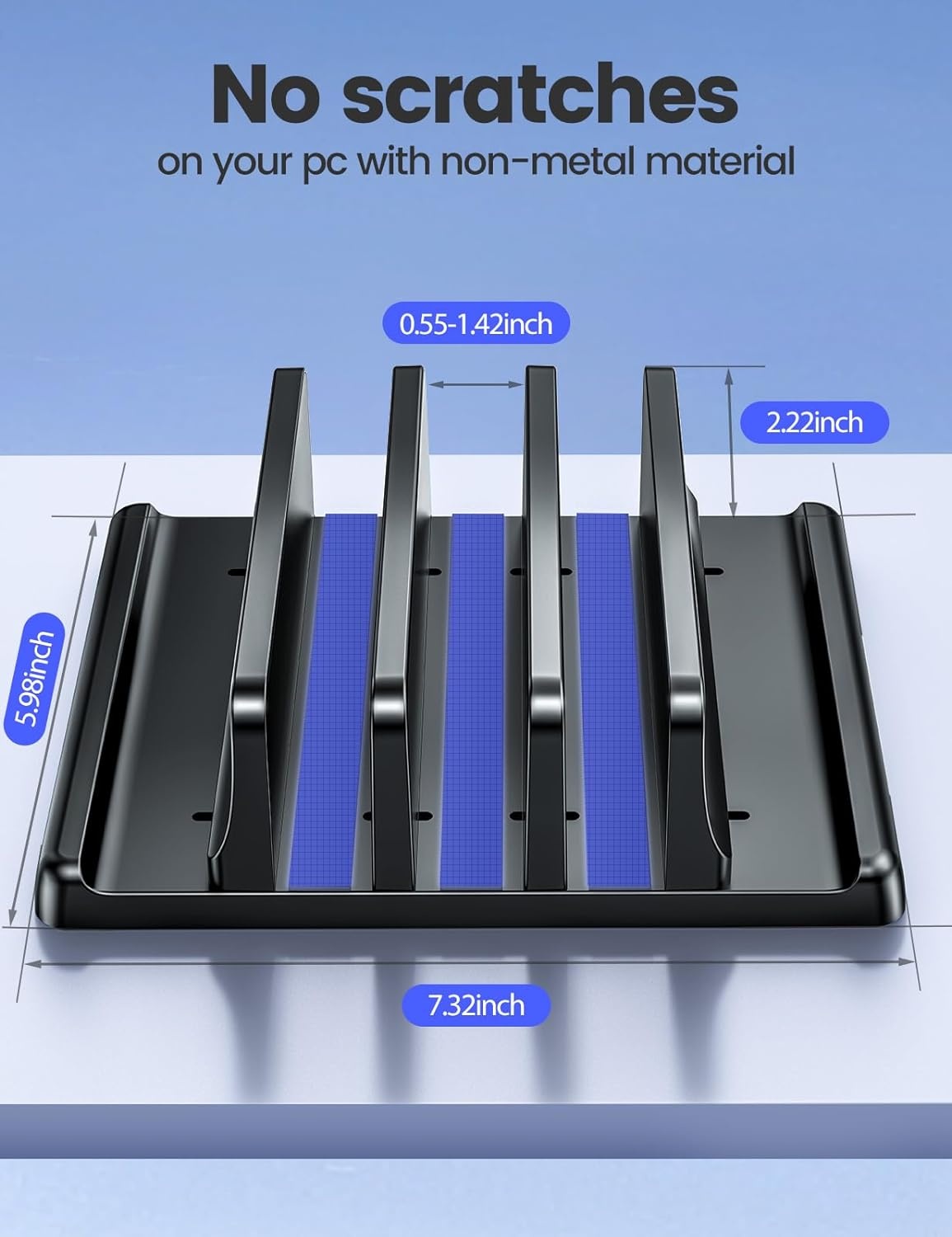 image:imageVaydeer 3Slot Vertical Laptop Stand Organizer Laptop Storage Holder Made of Premium ABS Plastics 5 in 1 DesignDesktop SpaceSaving Adjustable Desk Organizer for All MacBookChromebookSurfaceBlack