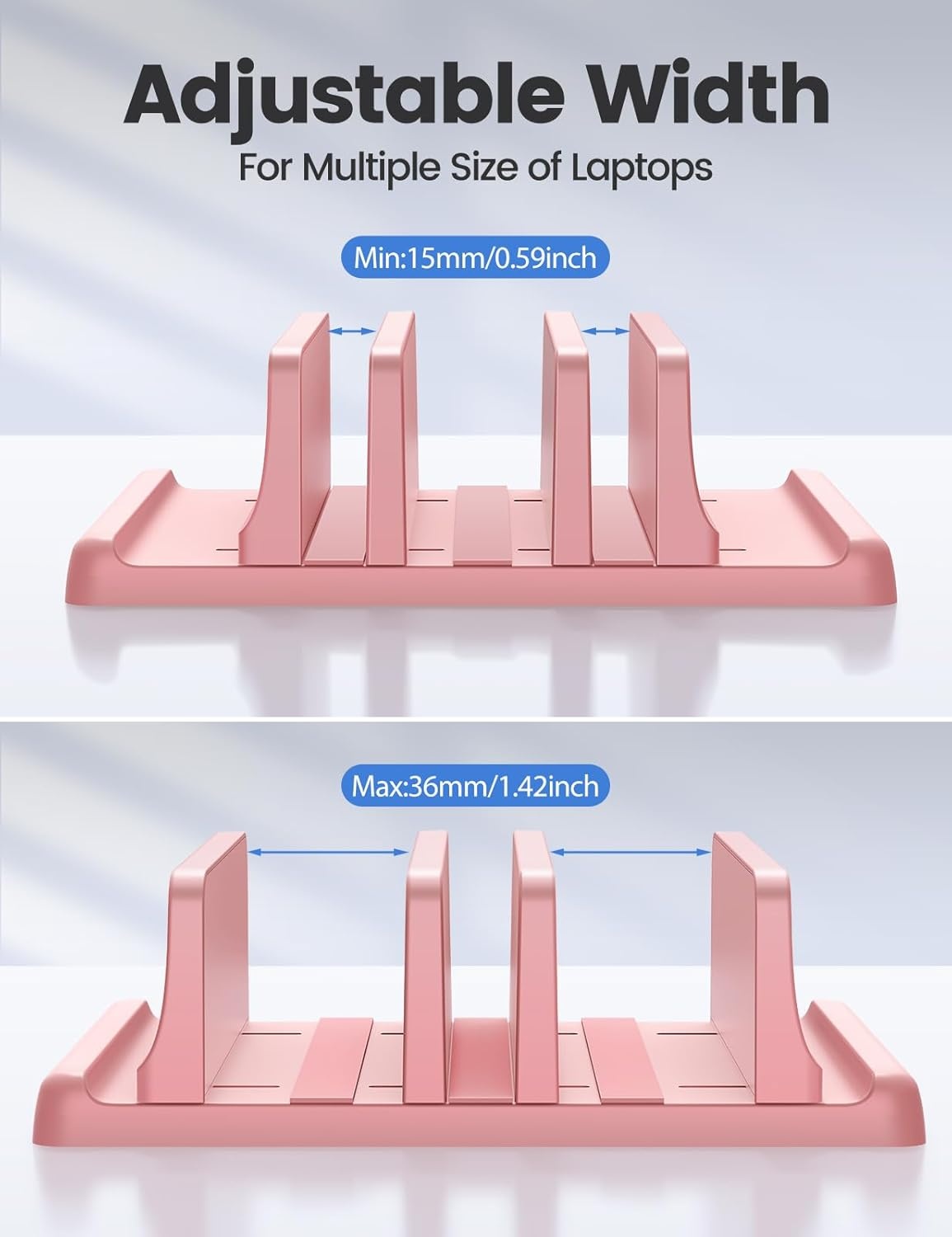 image:imageVaydeer 3Slot Vertical Laptop Stand Organizer Laptop Storage Holder Made of Premium ABS Plastics 5 in 1 DesignDesktop SpaceSaving Adjustable Desk Organizer for All MacBookChromebookSurfacePink