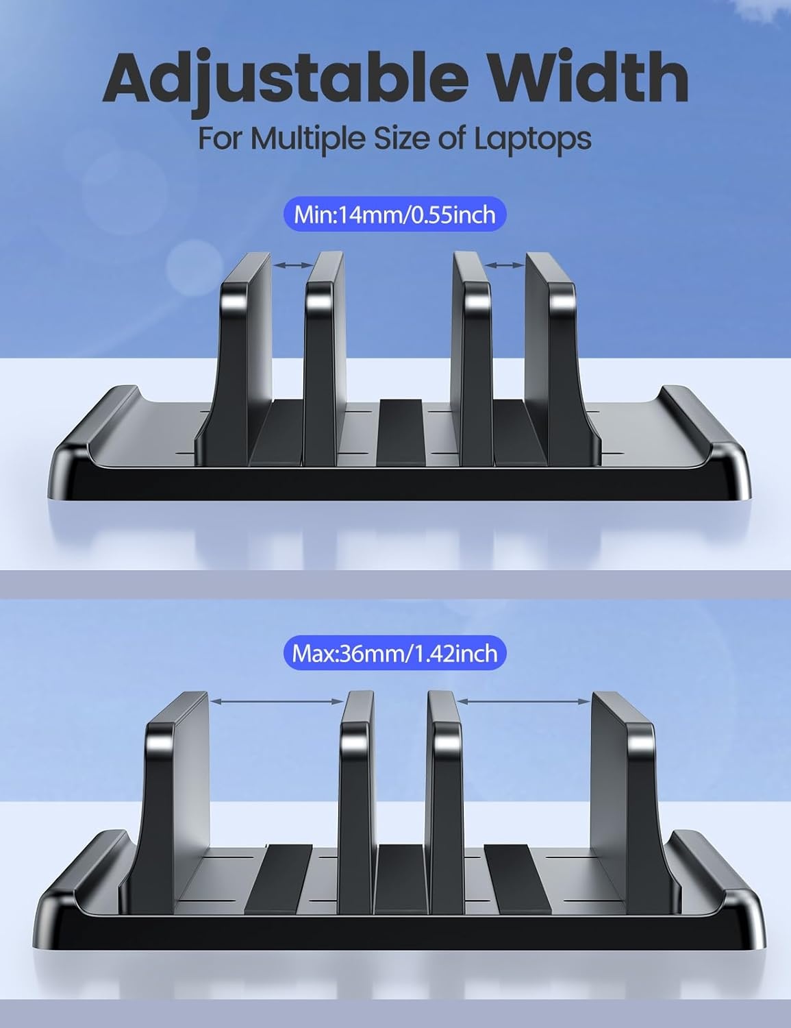 image:imageVaydeer 3Slot Vertical Laptop Stand Organizer Laptop Storage Holder Made of Premium ABS Plastics 5 in 1 DesignDesktop SpaceSaving Adjustable Desk Organizer for All MacBookChromebookSurfaceBlack