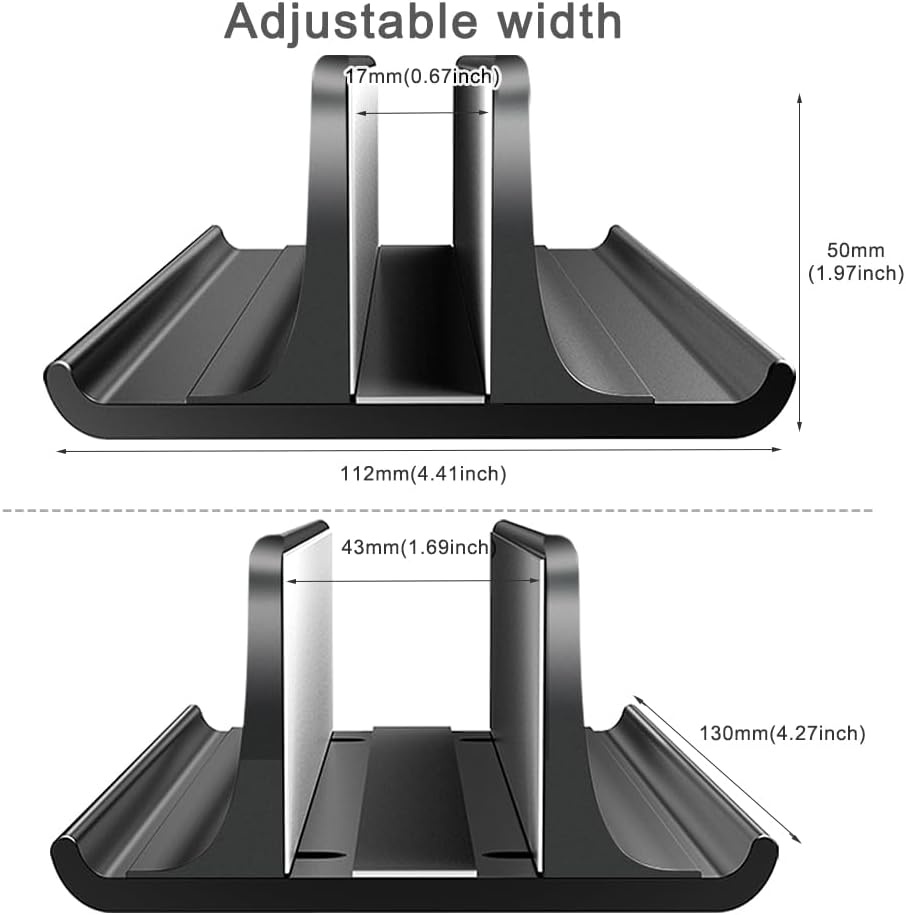 image:imageVaydeer 3in1 Aluminum Laptop Stand Vertical Laptop Stand Holder for Desk with Adjustable Dock SpaceSaving Organizer for All MacBook Surface Samsung HP Dell up to 173 inchBlack