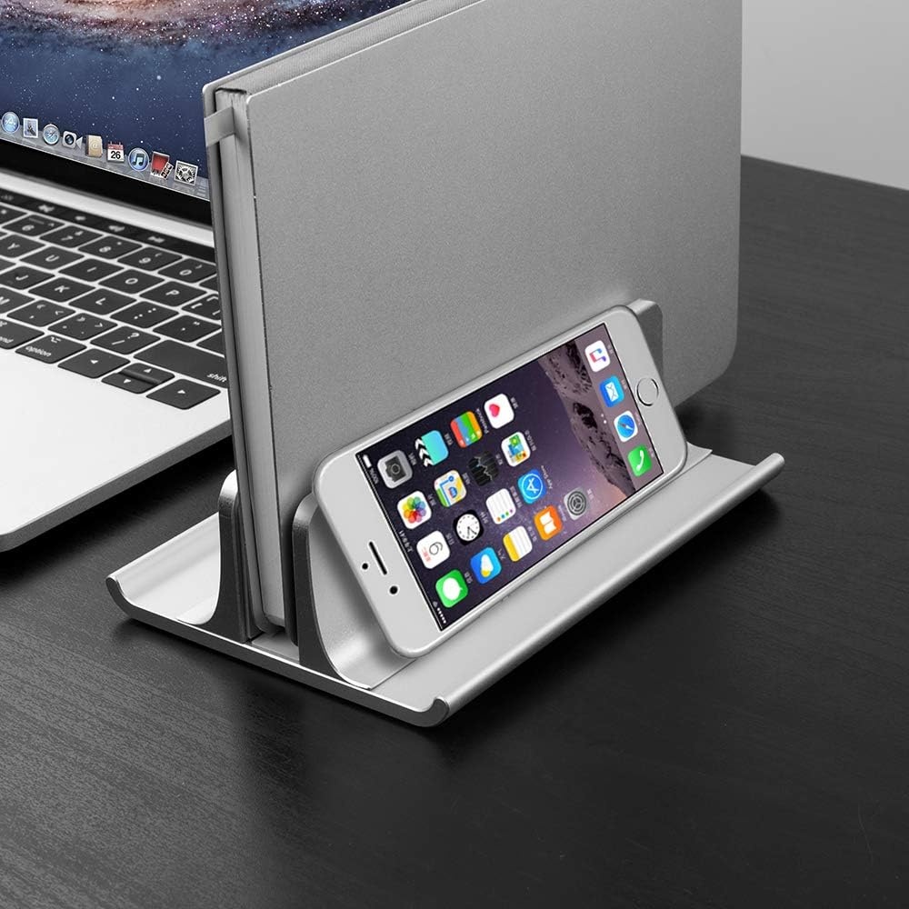 image:imageVaydeer 3in1 Aluminum Laptop Stand Vertical Laptop Stand Holder for Desk with Adjustable Dock SpaceSaving Organizer for All MacBook Surface Samsung HP Dell up to 173 inchSilver