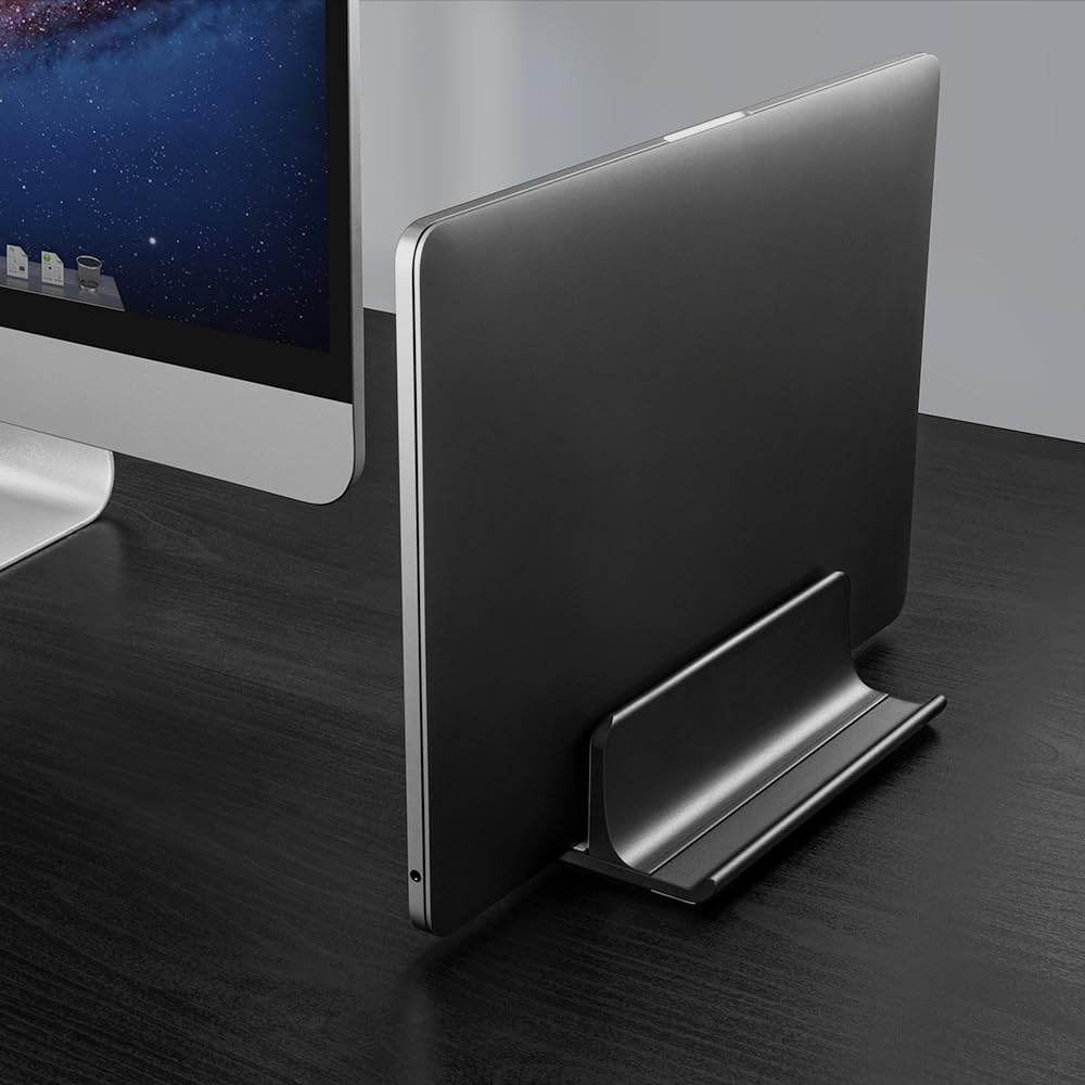 image:imageVaydeer 3in1 Aluminum Laptop Stand Vertical Laptop Stand Holder for Desk with Adjustable Dock SpaceSaving Organizer for All MacBook Surface Samsung HP Dell up to 173 inchBlack