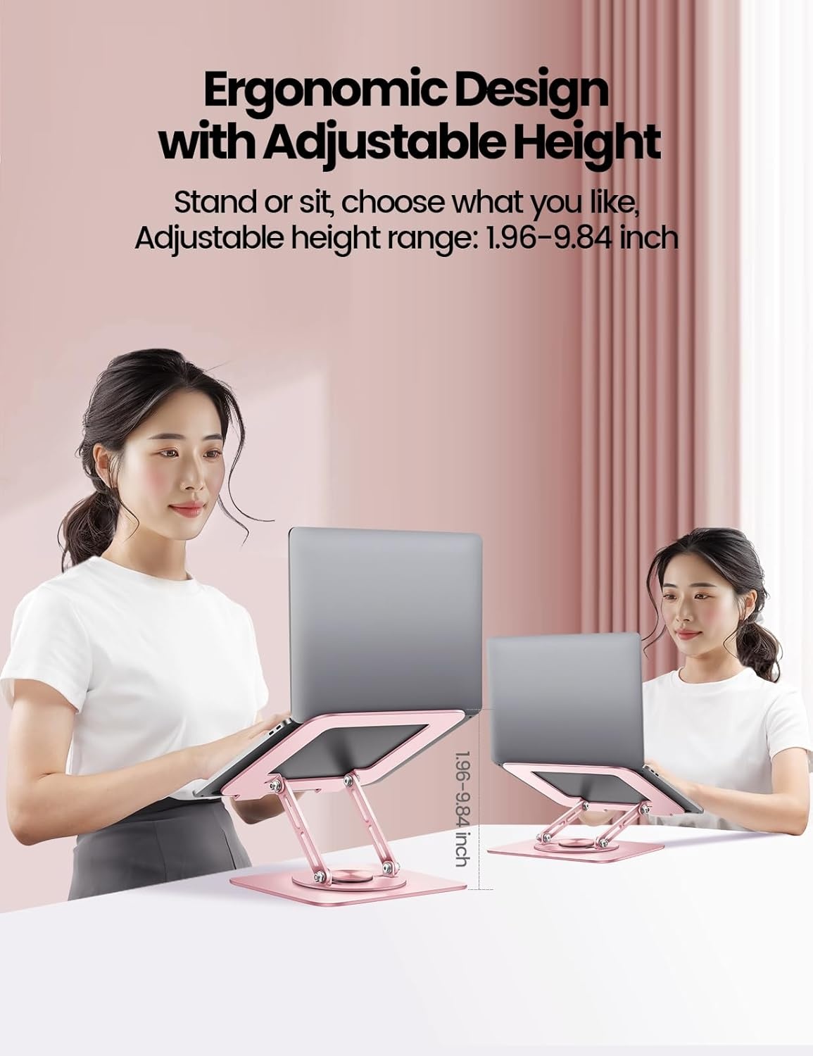 image:imageVaydeer Adjustable Laptop Stand for DeskComputer Stand Riser with 360 Free Rotation Base and Foldable Design Ergonomic Laptop Riser Fits for MacBookDell HP and More 10156 Laptops Pink