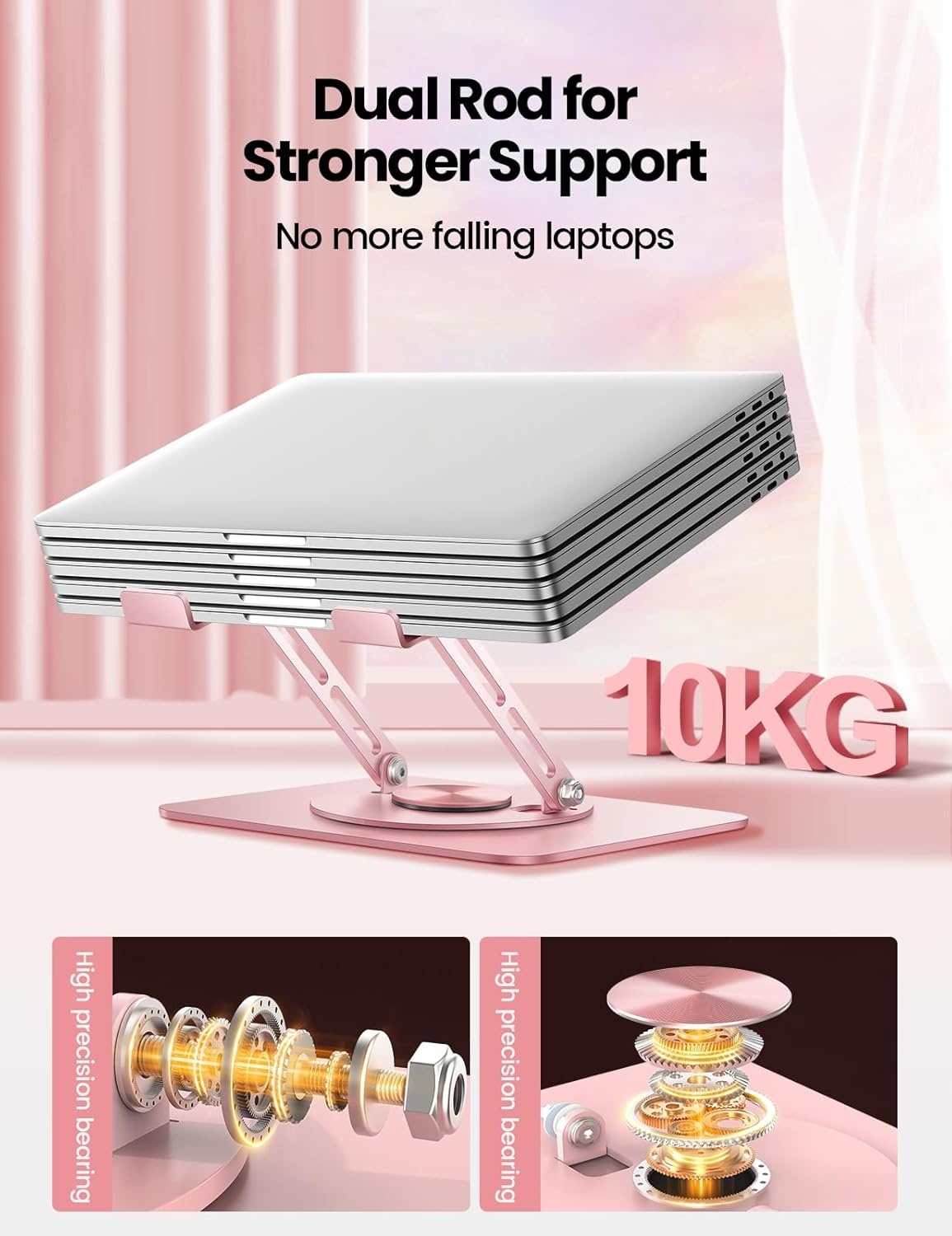 image:imageVaydeer Adjustable Laptop Stand for DeskComputer Stand Riser with 360 Free Rotation Base and Foldable Design Ergonomic Laptop Riser Fits for MacBookDell HP and More 10156 Laptops Pink
