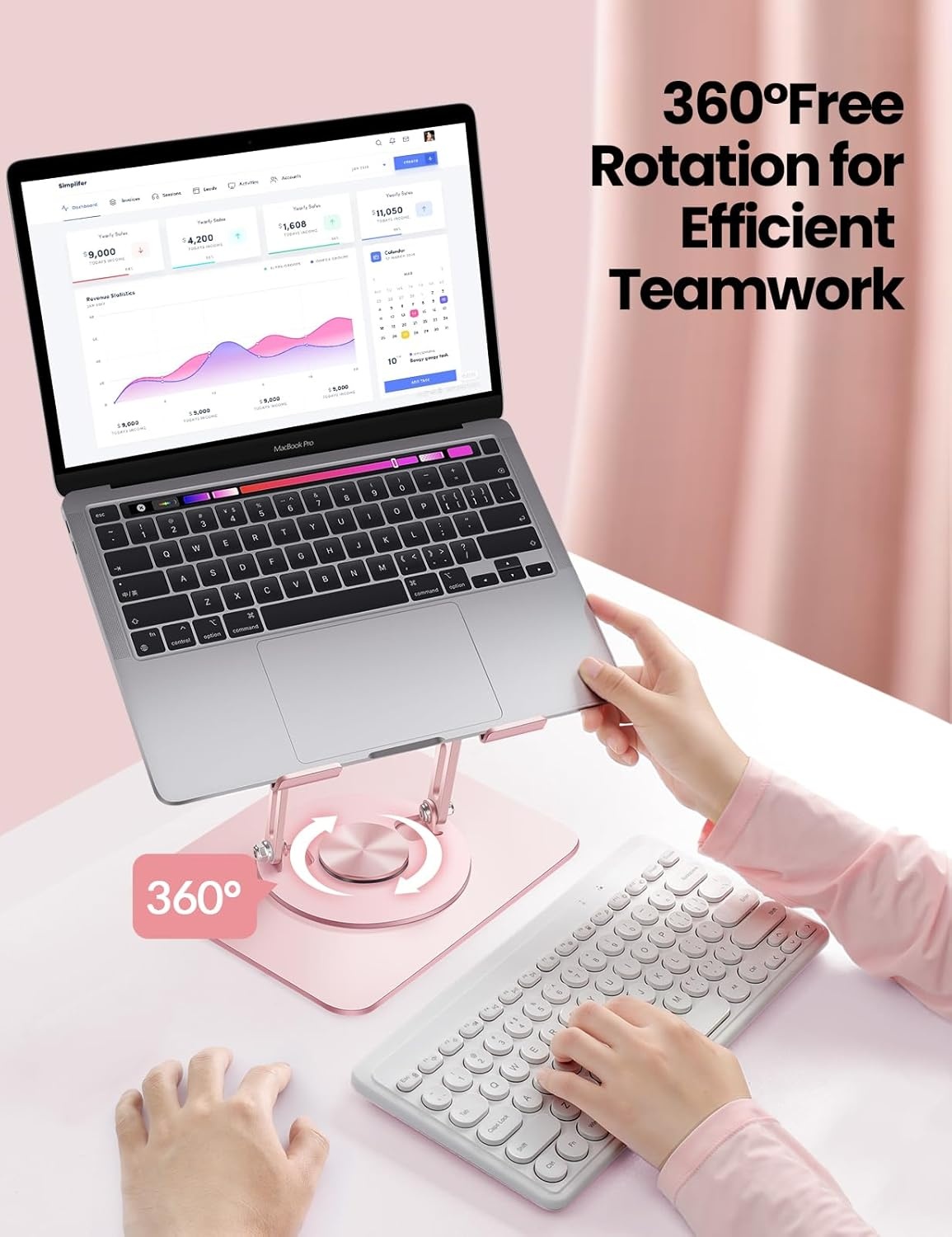 image:imageVaydeer Adjustable Laptop Stand for DeskComputer Stand Riser with 360 Free Rotation Base and Foldable Design Ergonomic Laptop Riser Fits for MacBookDell HP and More 10156 Laptops Pink