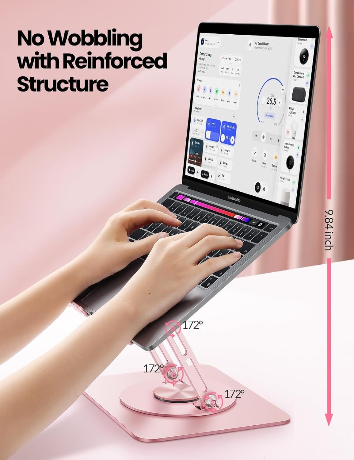 image:imageVaydeer Adjustable Laptop Stand for DeskComputer Stand Riser with 360 Free Rotation Base and Foldable Design Ergonomic Laptop Riser Fits for MacBookDell HP and More 10156 Laptops Pink