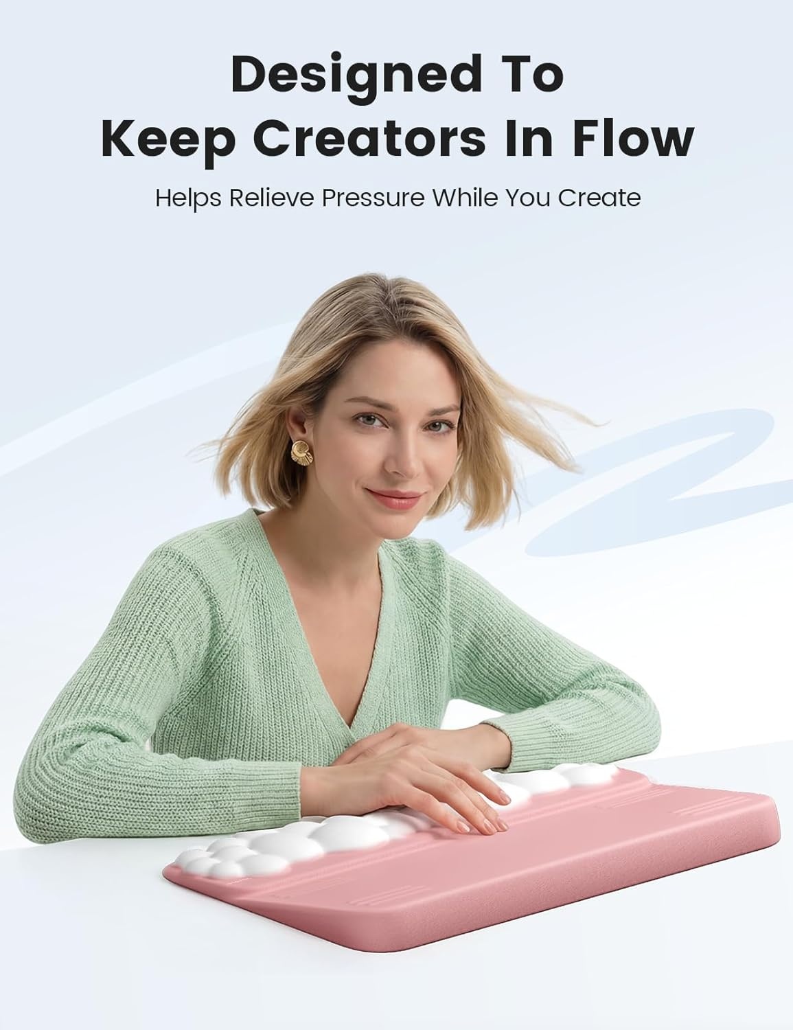 image:imageVaydeer Cloud Wrist Rest with Keyboard Stand Computer Wrist Support Pad Soft Memory Foam Ergonomic Keyboard Riser Holder Lifter Tilted Wrist Cushion for Desk Palm Hand Typing for Office Home GamingPink and White