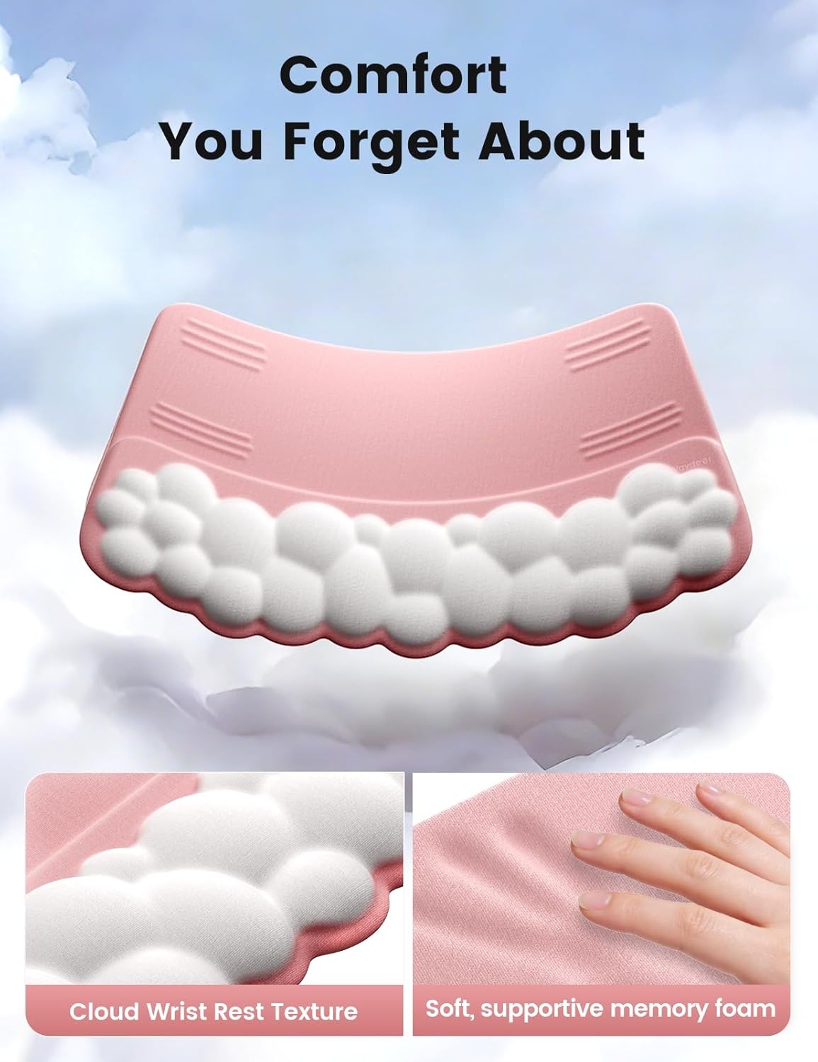 image:imageVaydeer Cloud Wrist Rest with Keyboard Stand Computer Wrist Support Pad Soft Memory Foam Ergonomic Keyboard Riser Holder Lifter Tilted Wrist Cushion for Desk Palm Hand Typing for Office Home GamingPink and White