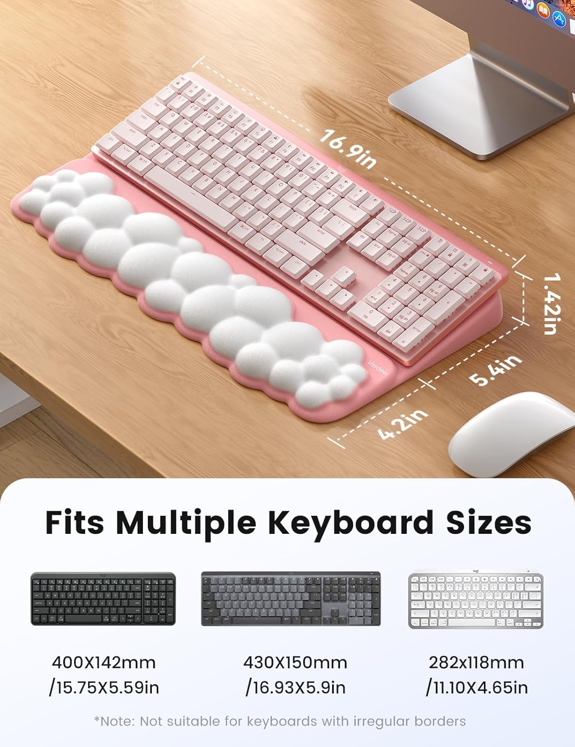 image:imageVaydeer Cloud Wrist Rest with Keyboard Stand Computer Wrist Support Pad Soft Memory Foam Ergonomic Keyboard Riser Holder Lifter Tilted Wrist Cushion for Desk Palm Hand Typing for Office Home GamingPink and White