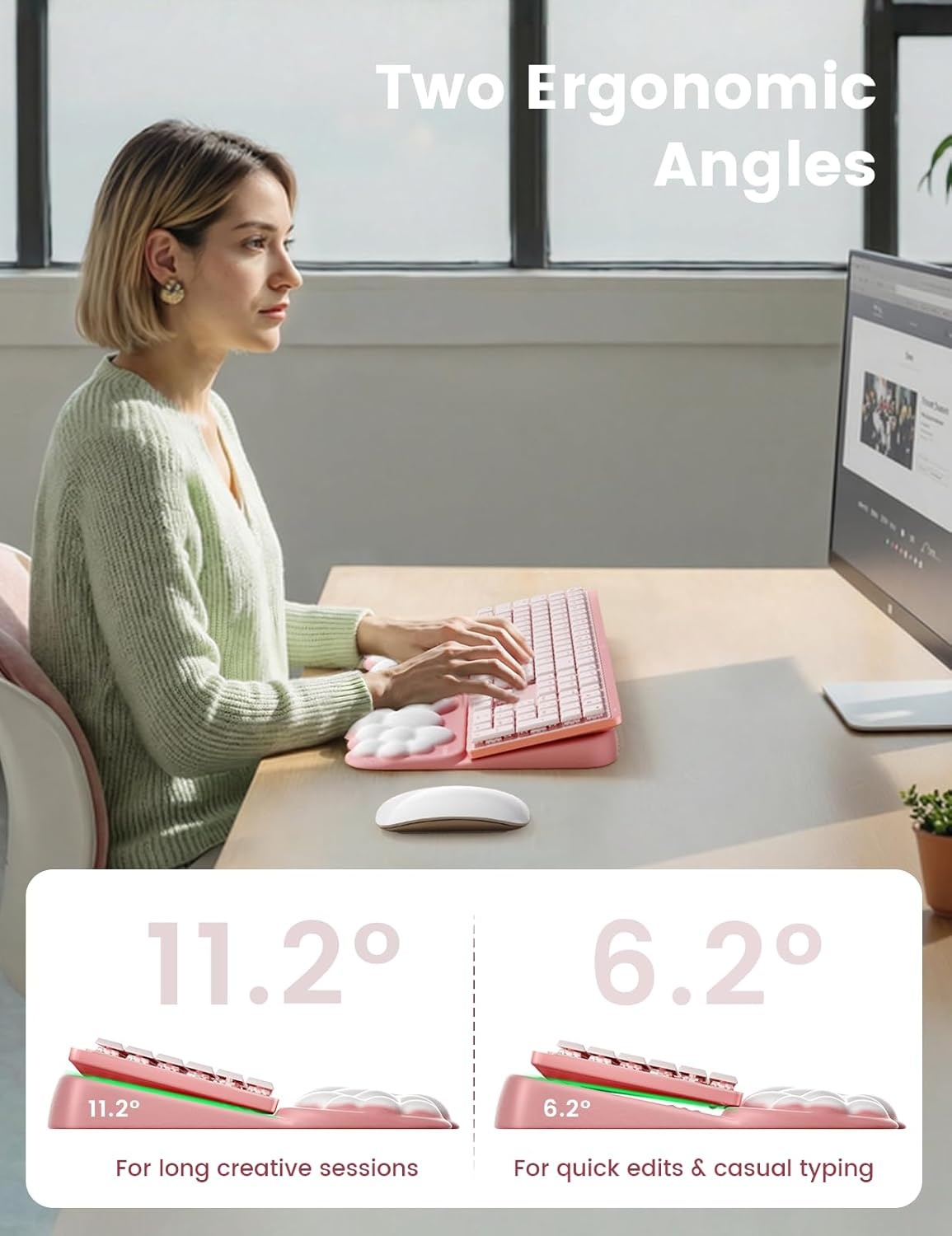 image:imageVaydeer Cloud Wrist Rest with Keyboard Stand Computer Wrist Support Pad Soft Memory Foam Ergonomic Keyboard Riser Holder Lifter Tilted Wrist Cushion for Desk Palm Hand Typing for Office Home GamingPink and White