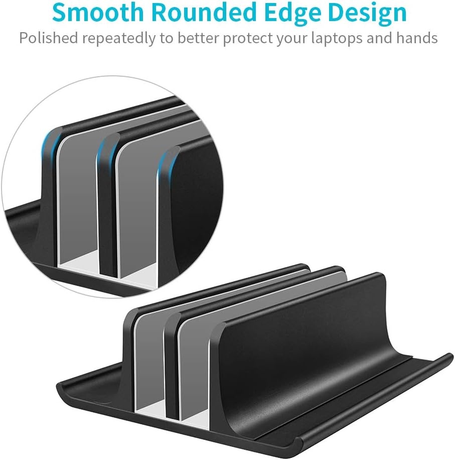 image:imageVaydeer Double Adjustable Vertical Laptop Stand Newly Designed 2 Slots Aluminum Desktop Dual Holder for All MacBookChromebookSurfaceDelliPad Up to 173 Inches BlackBlack