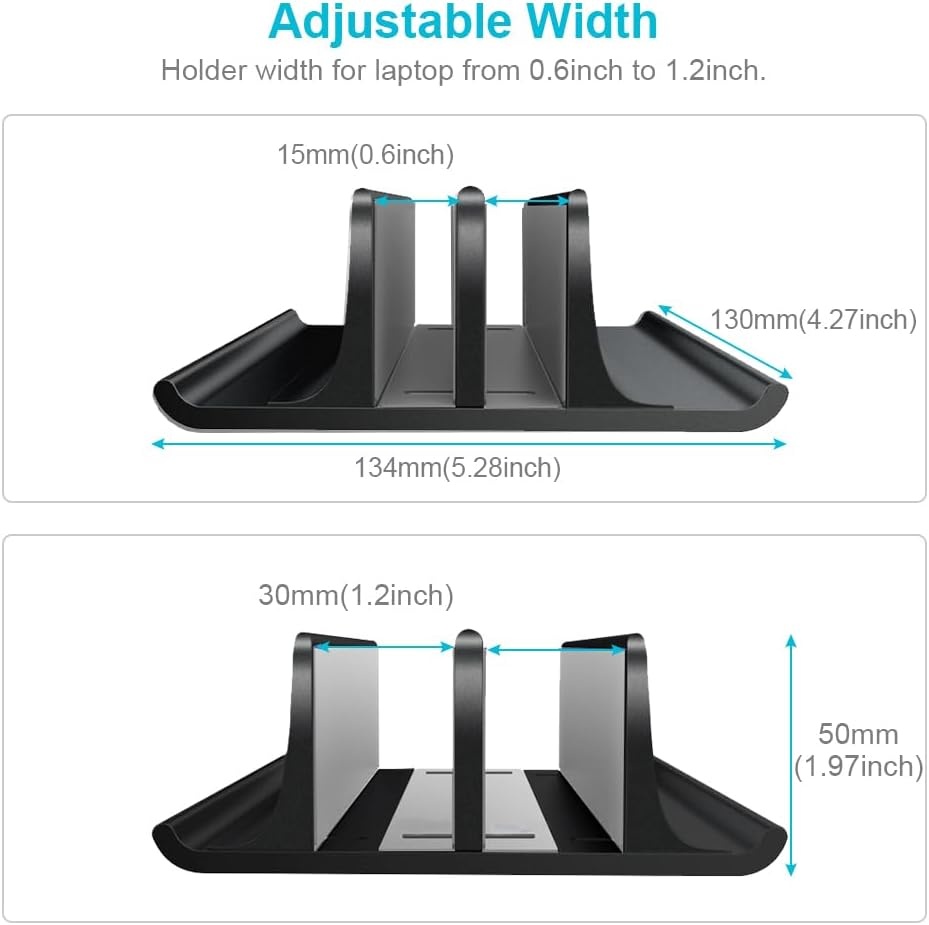 image:imageVaydeer Double Adjustable Vertical Laptop Stand Newly Designed 2 Slots Aluminum Desktop Dual Holder for All MacBookChromebookSurfaceDelliPad Up to 173 Inches BlackBlack