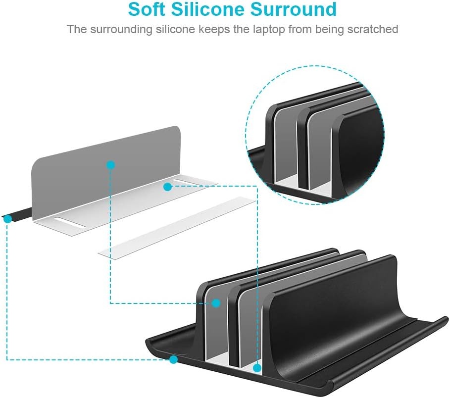 image:imageVaydeer Double Adjustable Vertical Laptop Stand Newly Designed 2 Slots Aluminum Desktop Dual Holder for All MacBookChromebookSurfaceDelliPad Up to 173 Inches BlackBlack