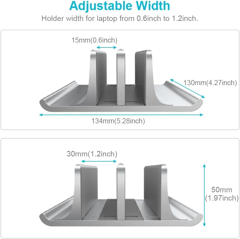 image:imageVaydeer Double Adjustable Vertical Laptop Stand Newly Designed 2 Slots Aluminum Desktop Dual Holder for All MacBookChromebookSurfaceDelliPad Up to 173 Inches BlackSilver