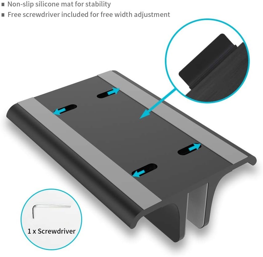 image:imageVaydeer Double Adjustable Vertical Laptop Stand Newly Designed 2 Slots Aluminum Desktop Dual Holder for All MacBookChromebookSurfaceDelliPad Up to 173 Inches BlackBlack