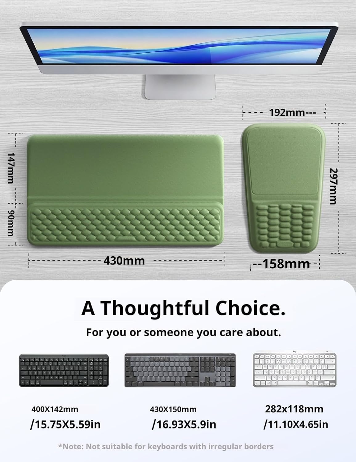 image:imageVaydeer Keyboard Stand and Mouse Pad Set with Wrist Rest Soft Memory Foam Wrist Support Ergonomic Wrist Cushion for Desk Relieves Carpal Tunnel Pain Palm Hand Typing for Office Home GamingOlive Green