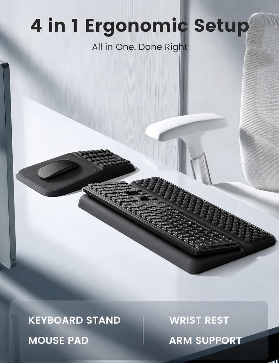 image:imageVaydeer Keyboard Stand and Mouse Pad Set with Wrist Rest Soft Memory Foam Wrist Support Ergonomic Wrist Cushion for Desk Relieves Carpal Tunnel Pain Palm Hand Typing for Office Home GamingBlack
