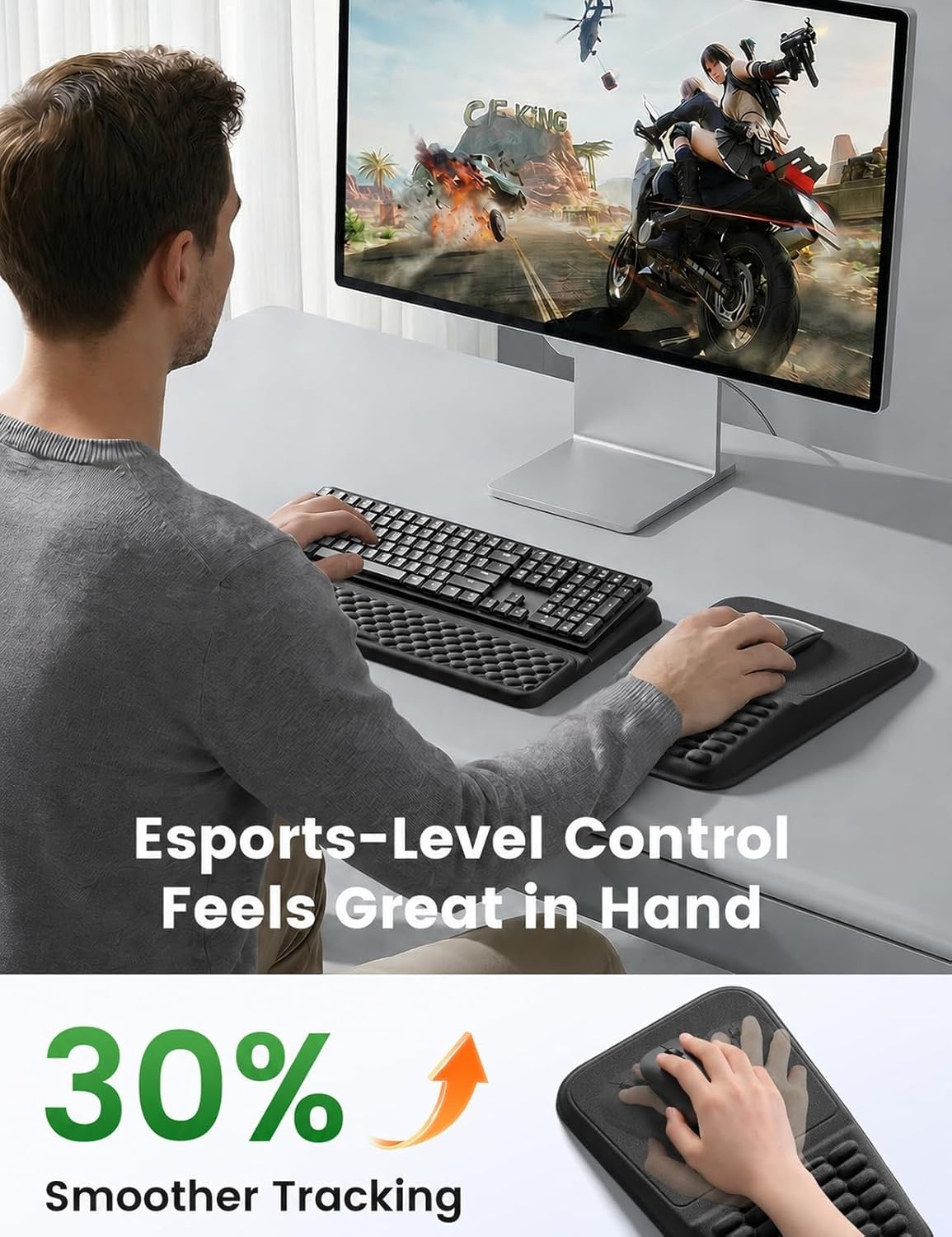 image:imageVaydeer Keyboard Stand and Mouse Pad Set with Wrist Rest Soft Memory Foam Wrist Support Ergonomic Wrist Cushion for Desk Relieves Carpal Tunnel Pain Palm Hand Typing for Office Home GamingBlack