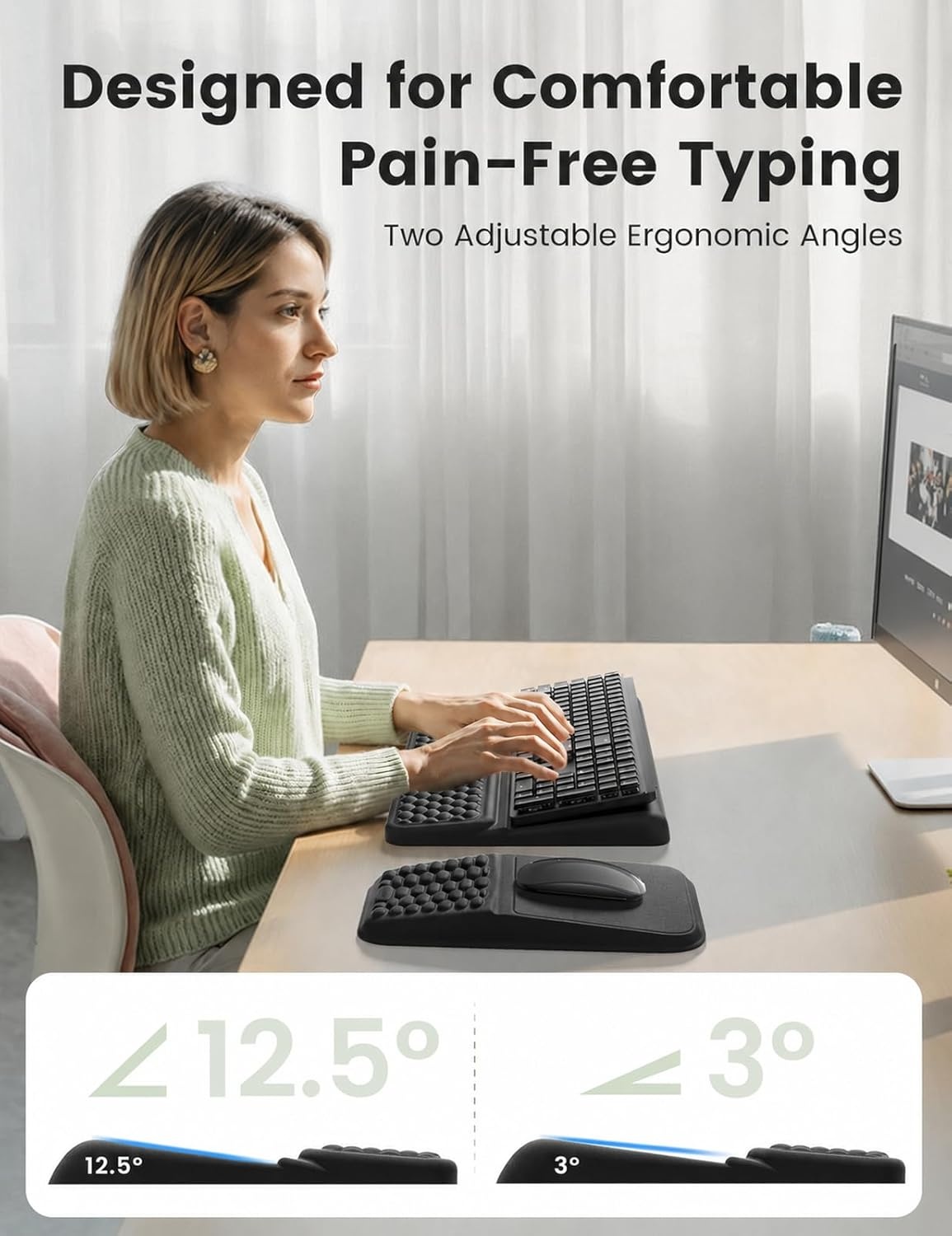 image:imageVaydeer Keyboard Stand and Mouse Pad Set with Wrist Rest Soft Memory Foam Wrist Support Ergonomic Wrist Cushion for Desk Relieves Carpal Tunnel Pain Palm Hand Typing for Office Home GamingBlack