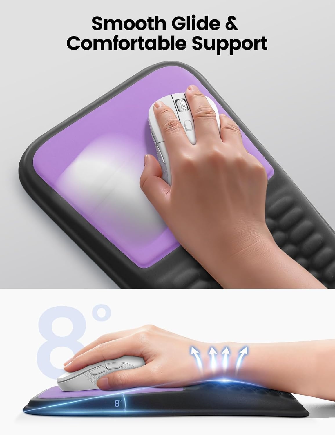 image:imageVaydeer Keyboard Stand and Mouse Pad Set with Wrist Rest Soft Memory Foam Wrist Support Ergonomic Wrist Cushion for Desk Relieves Carpal Tunnel Pain Palm Hand Typing for Office Home GamingPurple and Black