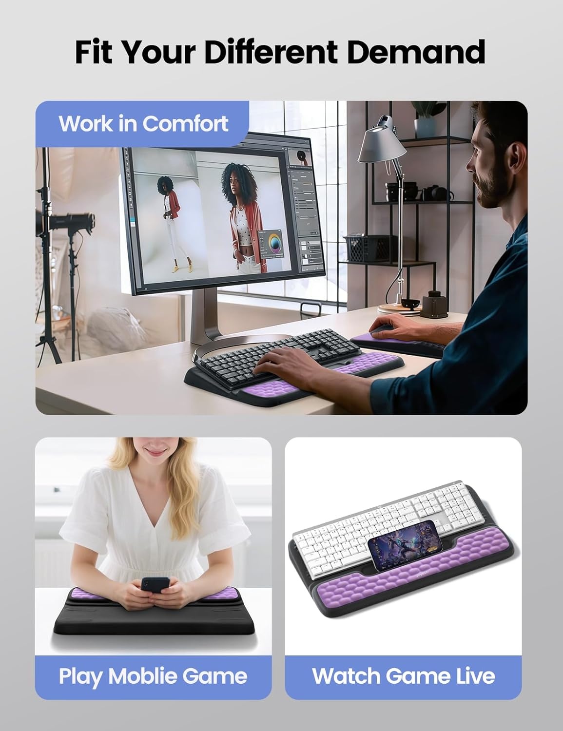 image:imageVaydeer Keyboard Stand and Mouse Pad Set with Wrist Rest Soft Memory Foam Wrist Support Ergonomic Wrist Cushion for Desk Relieves Carpal Tunnel Pain Palm Hand Typing for Office Home GamingRed and Black