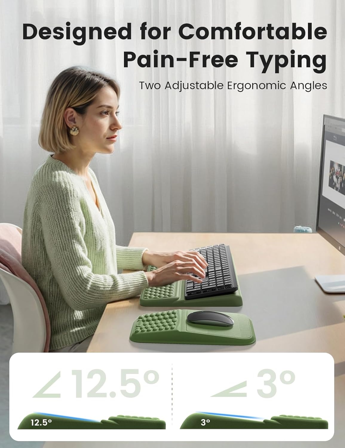 image:imageVaydeer Keyboard Stand and Mouse Pad Set with Wrist Rest Soft Memory Foam Wrist Support Ergonomic Wrist Cushion for Desk Relieves Carpal Tunnel Pain Palm Hand Typing for Office Home GamingGray