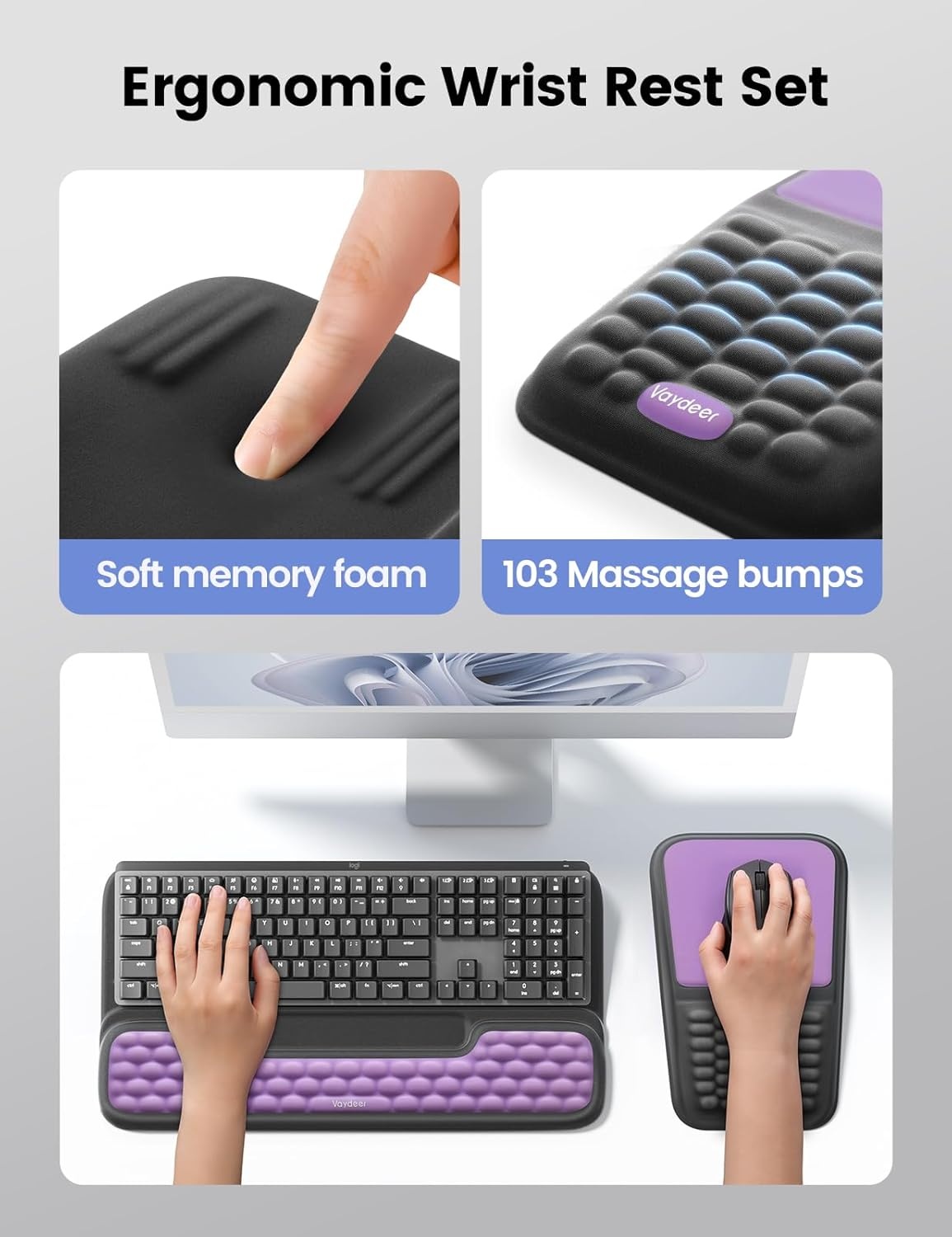 image:imageVaydeer Keyboard Stand and Mouse Pad Set with Wrist Rest Soft Memory Foam Wrist Support Ergonomic Wrist Cushion for Desk Relieves Carpal Tunnel Pain Palm Hand Typing for Office Home GamingRed and Black