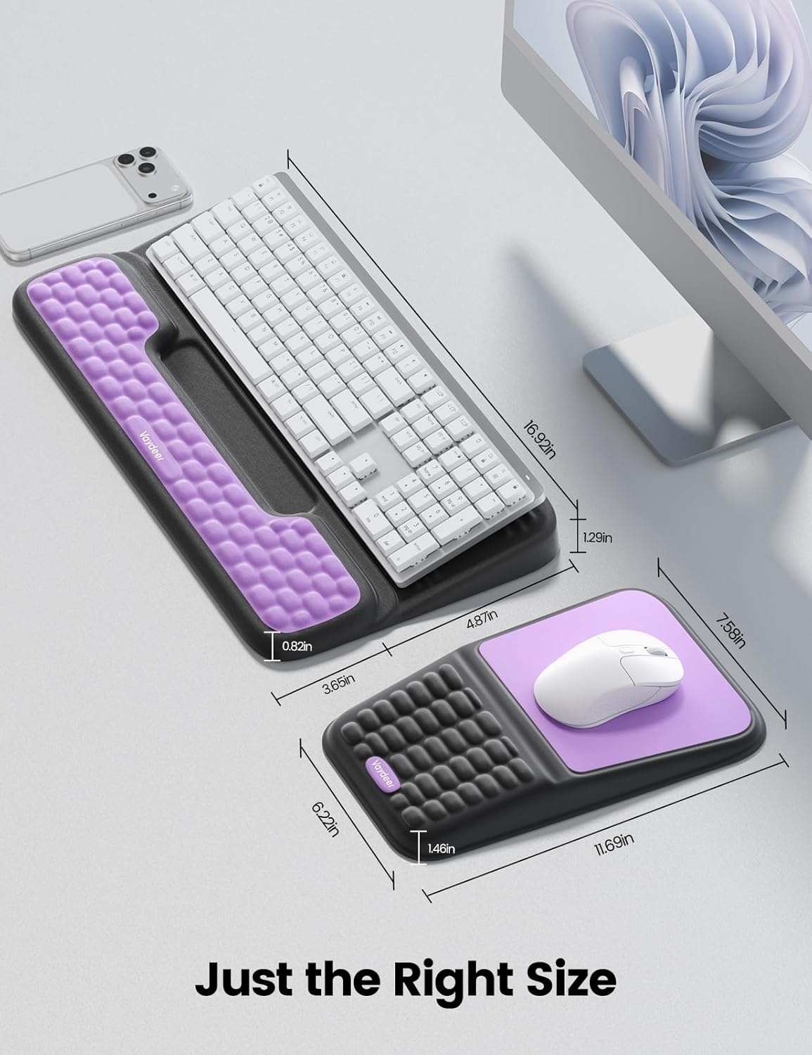 image:imageVaydeer Keyboard Stand and Mouse Pad Set with Wrist Rest Soft Memory Foam Wrist Support Ergonomic Wrist Cushion for Desk Relieves Carpal Tunnel Pain Palm Hand Typing for Office Home GamingPurple and Black