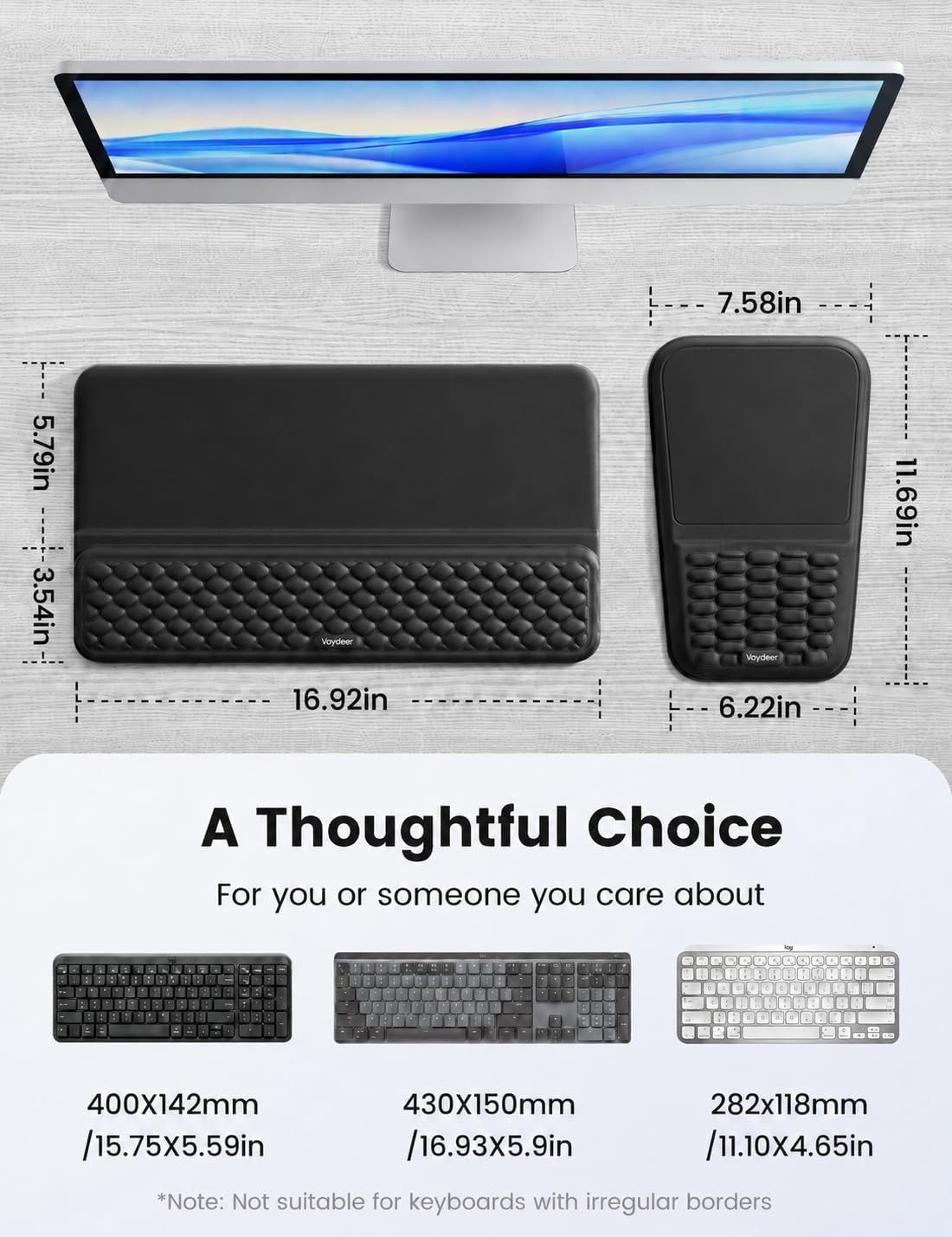 image:imageVaydeer Keyboard Stand and Mouse Pad Set with Wrist Rest Soft Memory Foam Wrist Support Ergonomic Wrist Cushion for Desk Relieves Carpal Tunnel Pain Palm Hand Typing for Office Home GamingBlack