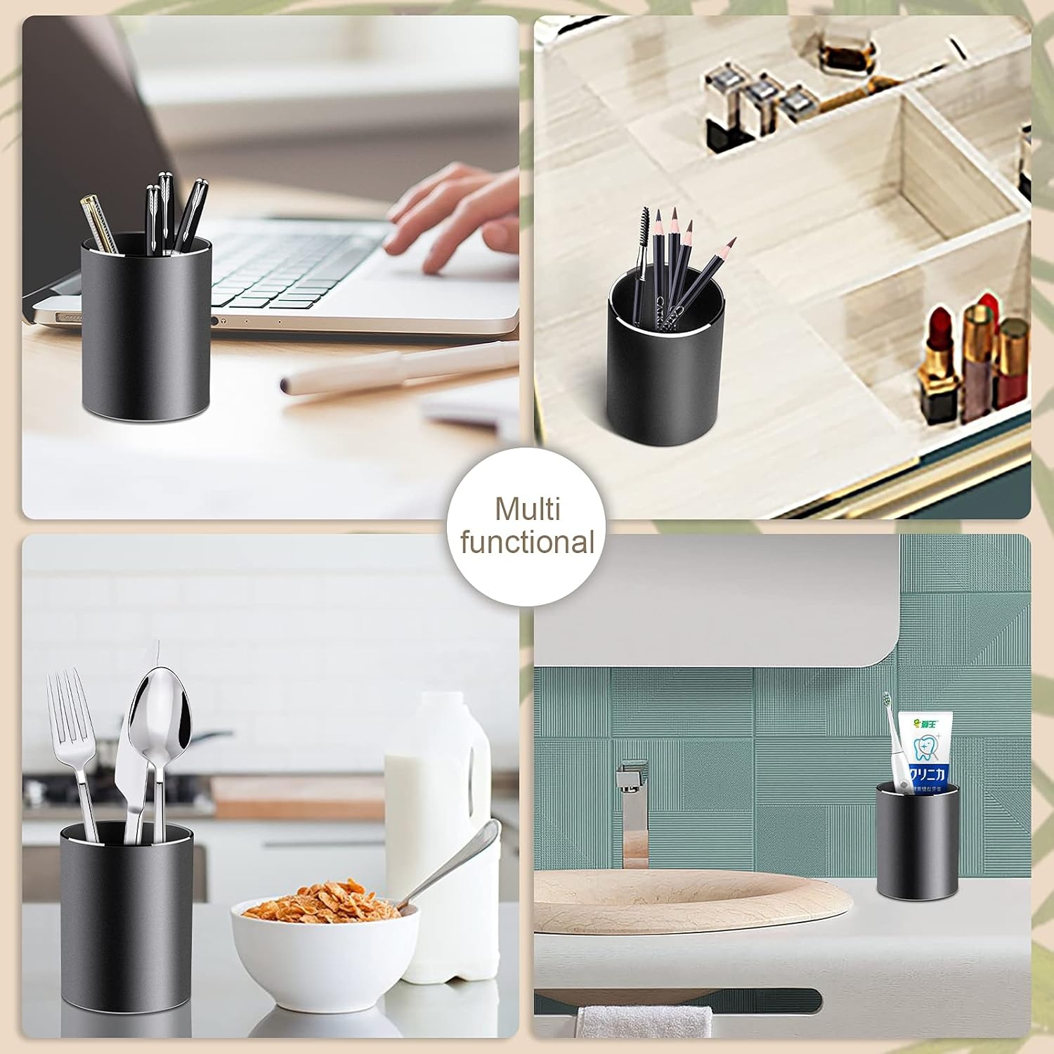 image:imageVaydeer Metal Pen Holder Aluminum Pencil Holder for desk Round Desktop Organizer and Black Pencil Cup for Office School Home and Stationary Supplies 315 x 315 x 394 InchesBlack