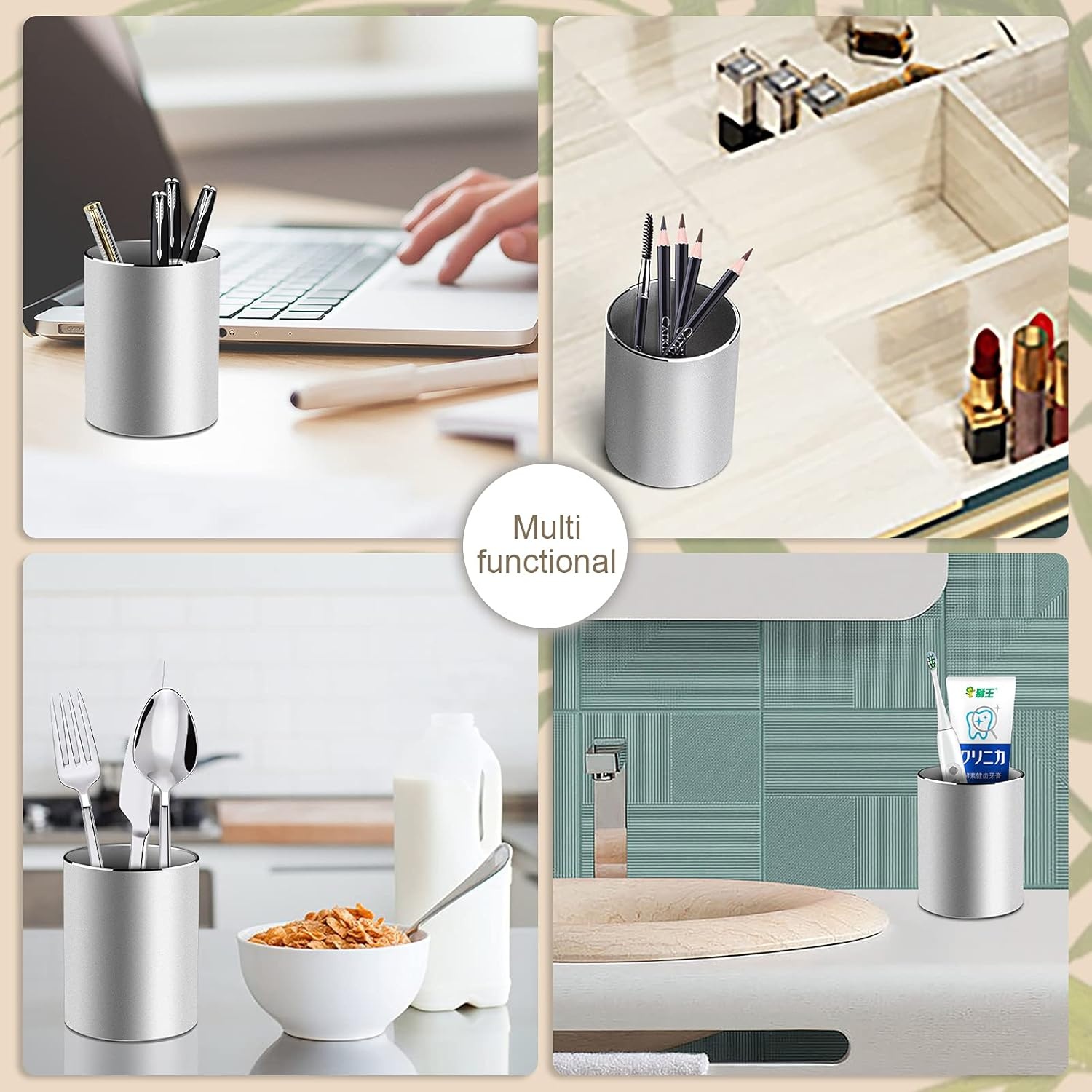 image:imageVaydeer Metal Pen Holder Aluminum Pencil Holder for desk Round Desktop Organizer and Black Pencil Cup for Office School Home and Stationary Supplies 315 x 315 x 394 InchesSilver