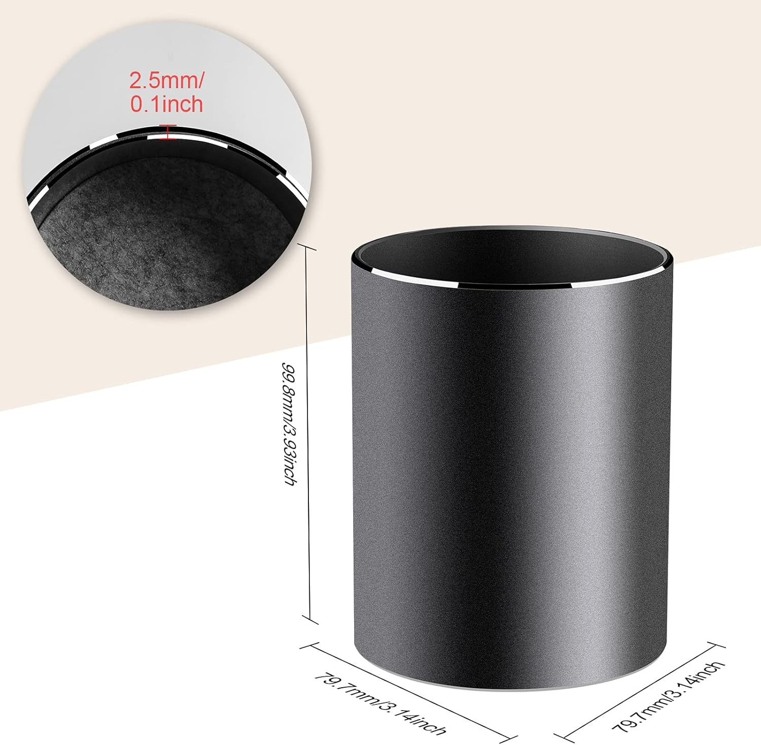 image:imageVaydeer Metal Pen Holder Aluminum Pencil Holder for desk Round Desktop Organizer and Black Pencil Cup for Office School Home and Stationary Supplies 315 x 315 x 394 InchesBlack