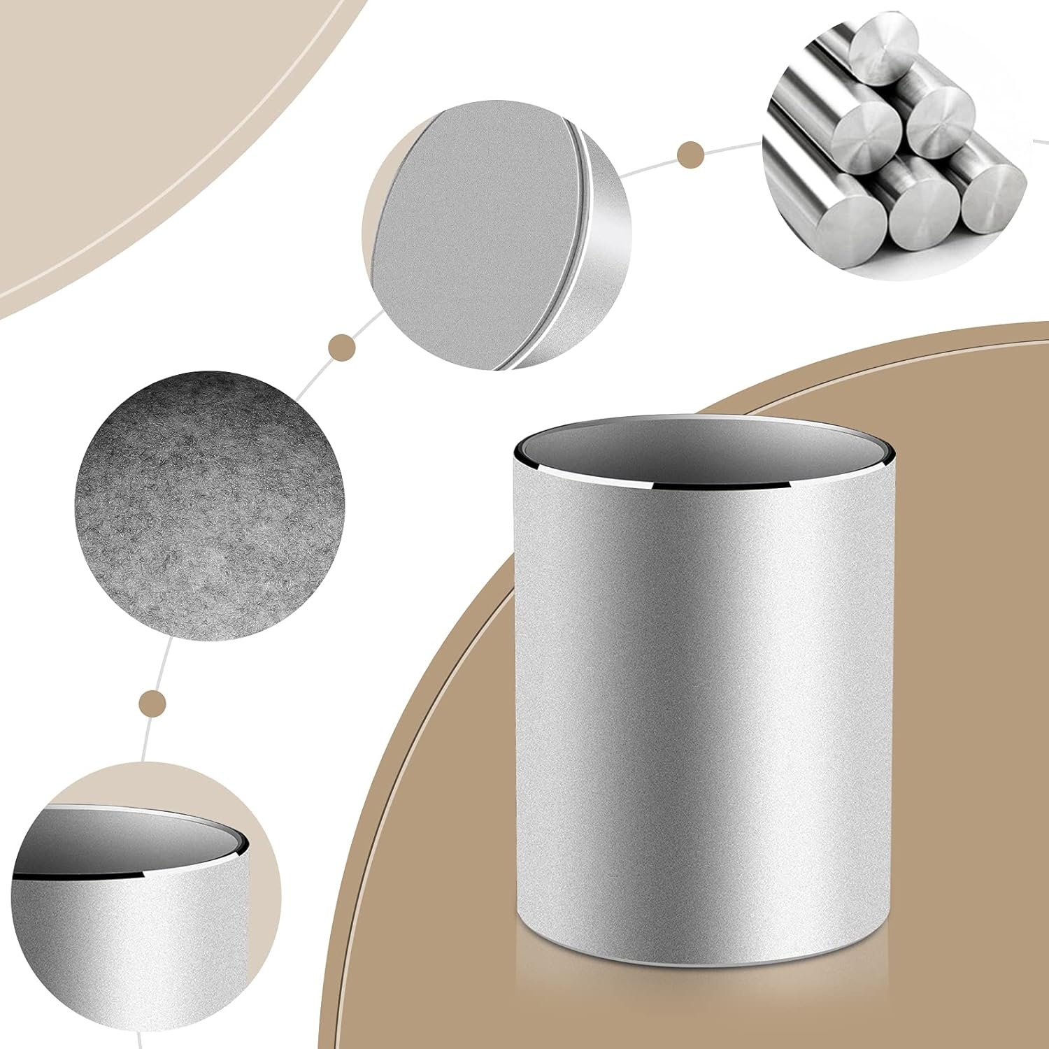 image:imageVaydeer Metal Pen Holder Aluminum Pencil Holder for desk Round Desktop Organizer and Black Pencil Cup for Office School Home and Stationary Supplies 315 x 315 x 394 InchesSilver