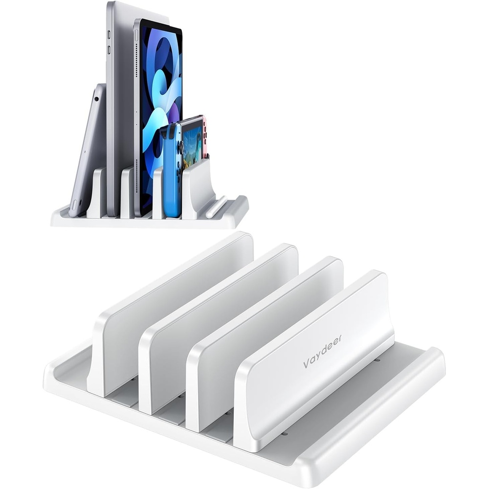 image:imageVaydeer 3Slot Vertical Laptop Stand Organizer Laptop Storage Holder Made of Premium ABS Plastics 5 in 1 DesignDesktop SpaceSaving Adjustable Desk Organizer for All MacBookChromebookSurfaceWhite