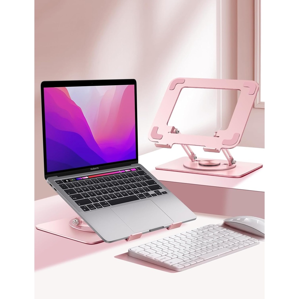 image:imageVaydeer Adjustable Laptop Stand for DeskComputer Stand Riser with 360 Free Rotation Base and Foldable Design Ergonomic Laptop Riser Fits for MacBookDell HP and More 10156 Laptops Pink