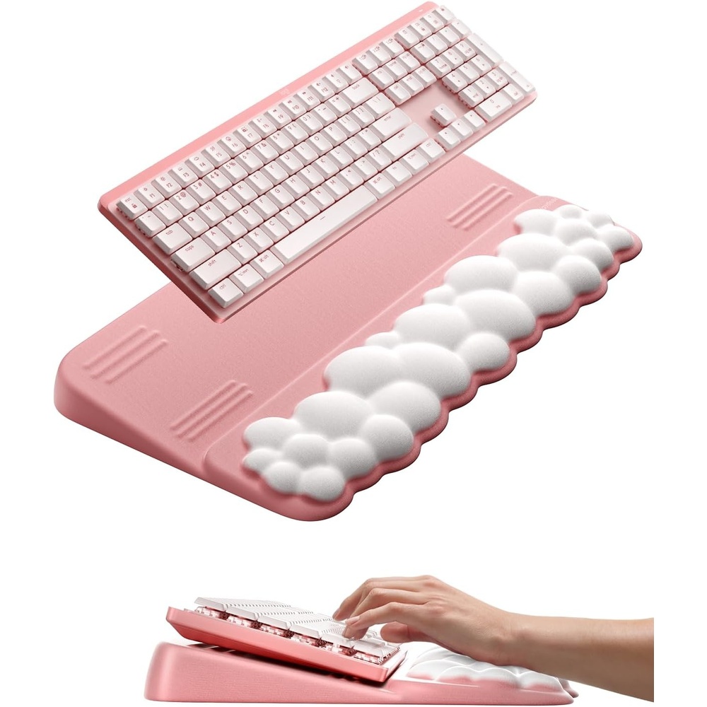 image:imageVaydeer Cloud Wrist Rest with Keyboard Stand Computer Wrist Support Pad Soft Memory Foam Ergonomic Keyboard Riser Holder Lifter Tilted Wrist Cushion for Desk Palm Hand Typing for Office Home GamingPink and White