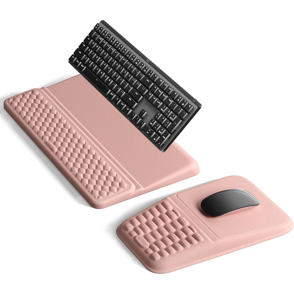 image:imageVaydeer Keyboard Stand and Mouse Pad Set with Wrist Rest Soft Memory Foam Wrist Support Ergonomic Wrist Cushion for Desk Relieves Carpal Tunnel Pain Palm Hand Typing for Office Home GamingPink