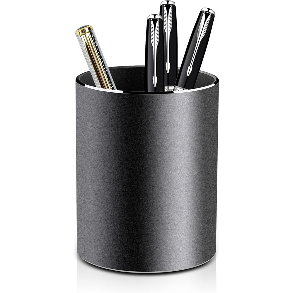 image:imageVaydeer Metal Pen Holder Aluminum Pencil Holder for desk Round Desktop Organizer and Black Pencil Cup for Office School Home and Stationary Supplies 315 x 315 x 394 InchesBlack