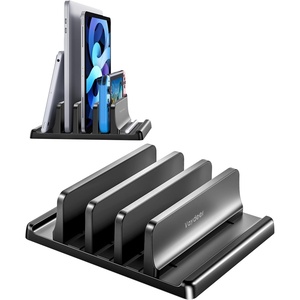 image:imageVaydeer 3Slot Vertical Laptop Stand Organizer Laptop Storage Holder Made of Premium ABS Plastics 5 in 1 DesignDesktop SpaceSaving Adjustable Desk Organizer for All MacBookChromebookSurfaceBlack