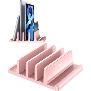image:imageVaydeer 3Slot Vertical Laptop Stand Organizer Laptop Storage Holder Made of Premium ABS Plastics 5 in 1 DesignDesktop SpaceSaving Adjustable Desk Organizer for All MacBookChromebookSurfacePink