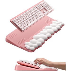 image:imageVaydeer Cloud Wrist Rest with Keyboard Stand Computer Wrist Support Pad Soft Memory Foam Ergonomic Keyboard Riser Holder Lifter Tilted Wrist Cushion for Desk Palm Hand Typing for Office Home GamingPink and White